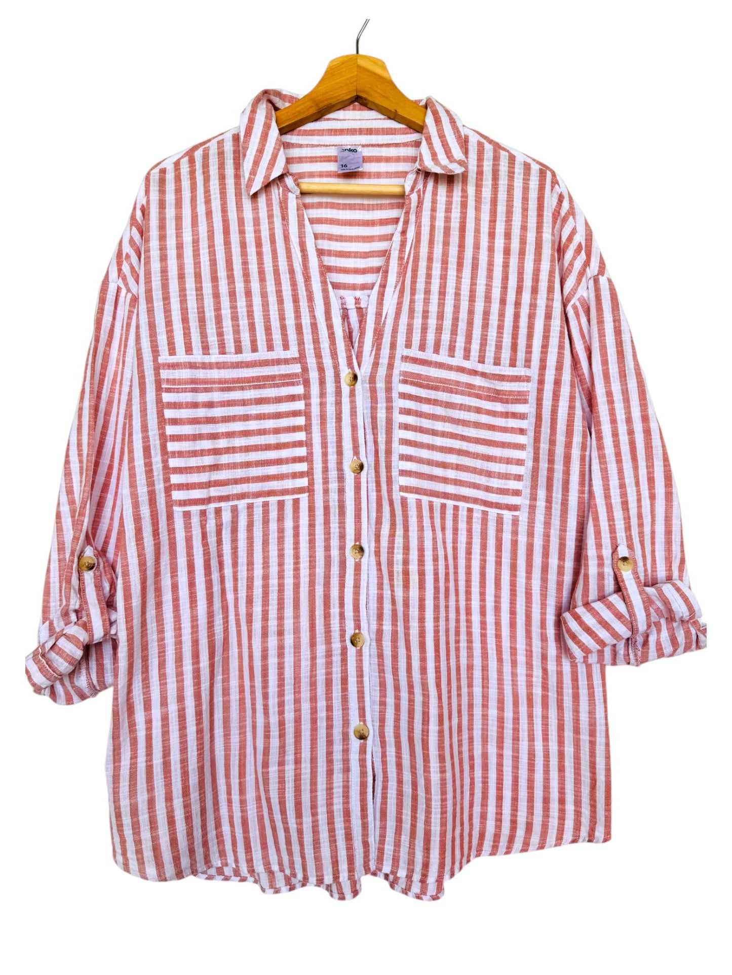 Brown & White Striped Button-Down Shirt – Effortless & Versatile