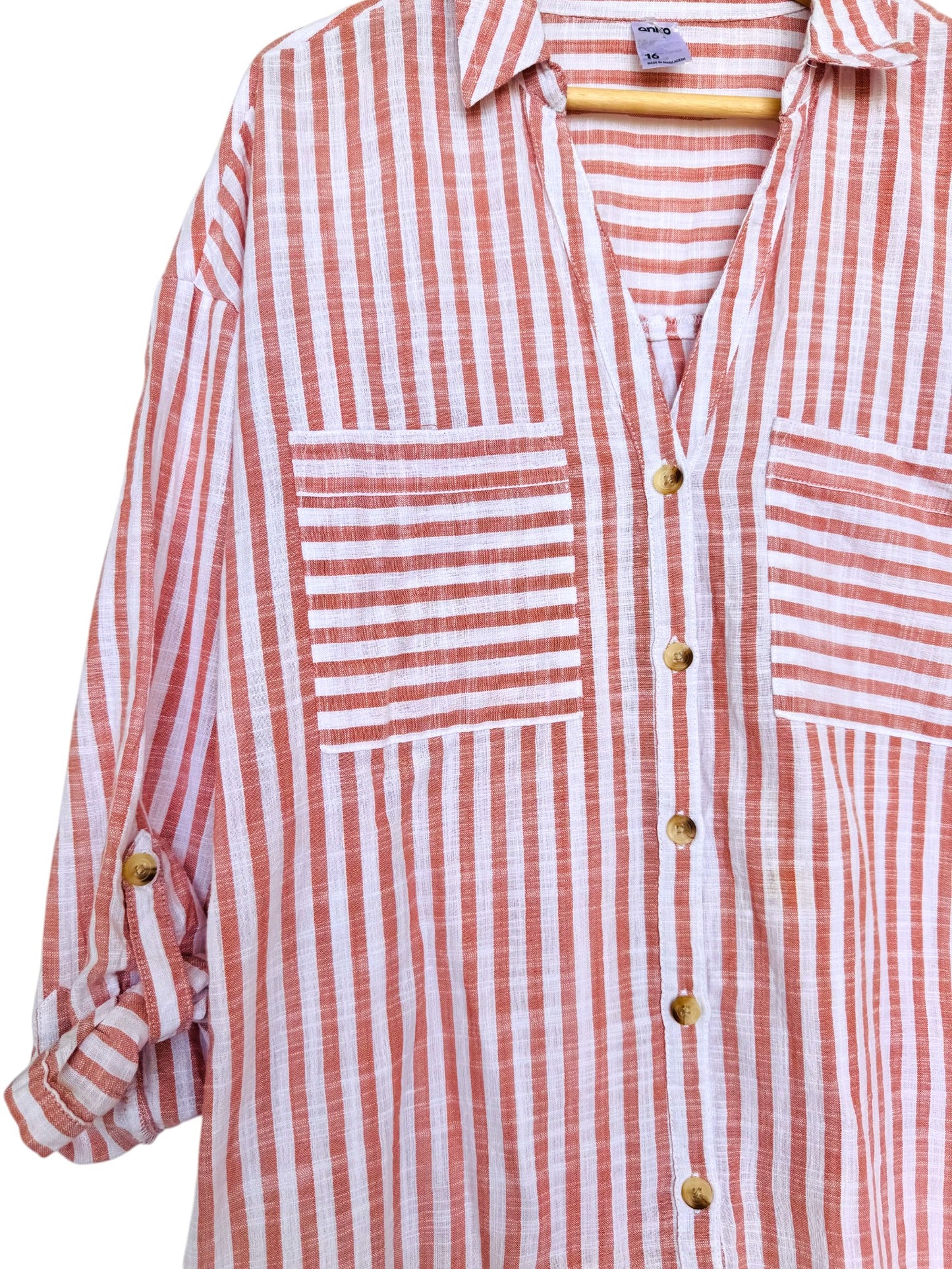 Brown & White Striped Button-Down Shirt – Effortless & Versatile
