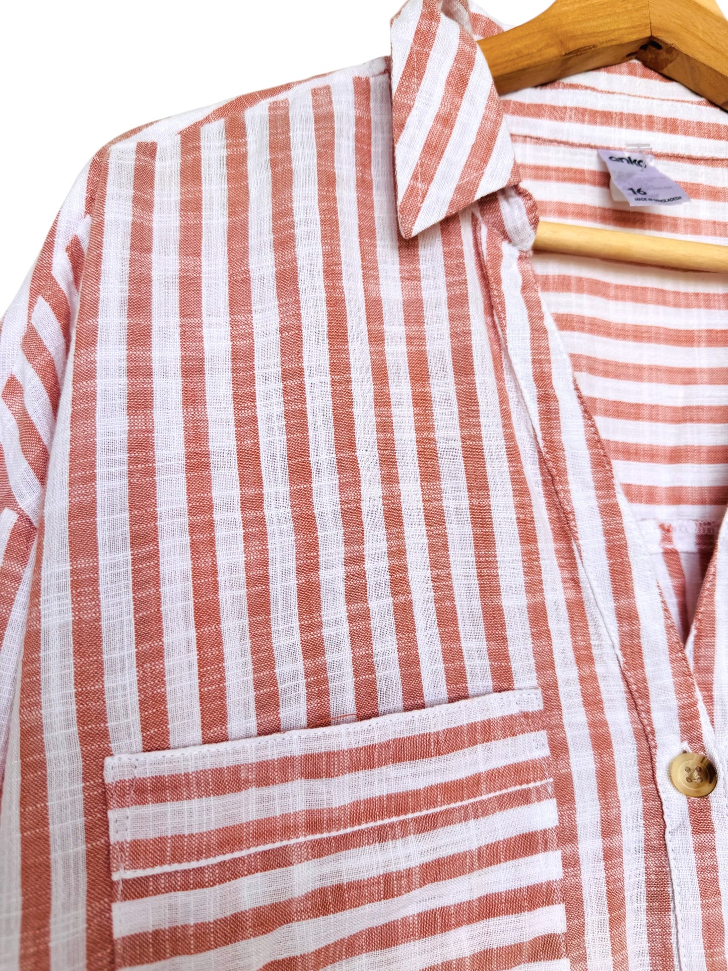 Brown & White Striped Button-Down Shirt – Effortless & Versatile