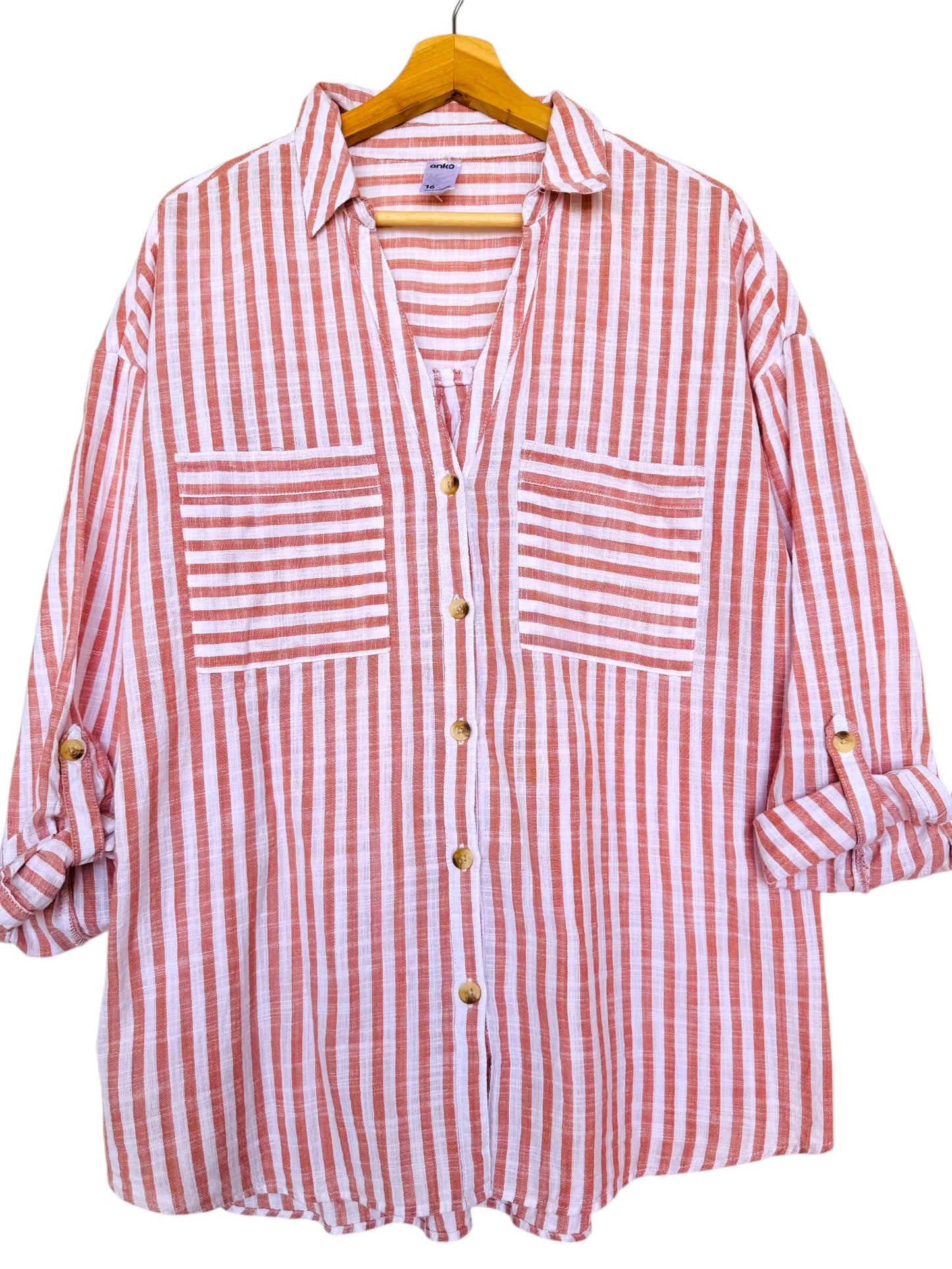 Brown & White Striped Button-Down Shirt – Effortless & Versatile
