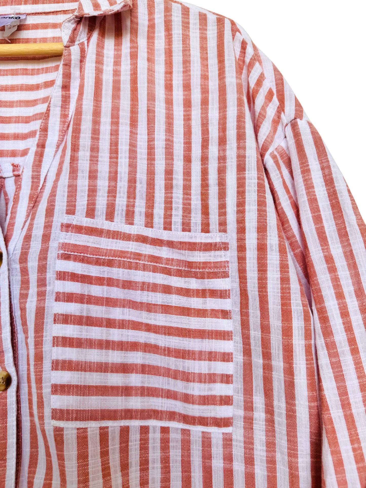 Brown & White Striped Button-Down Shirt – Effortless & Versatile
