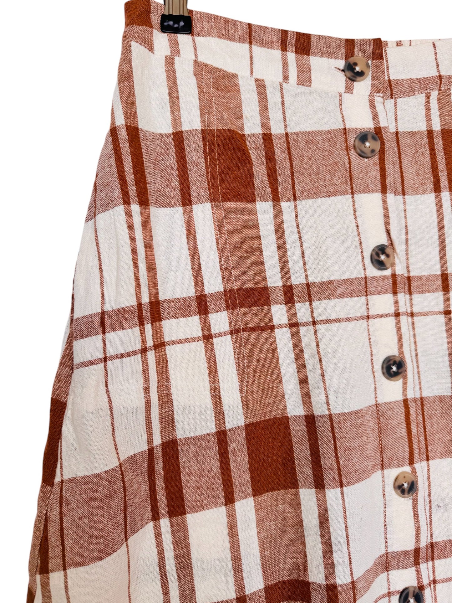 Brown & White Checked A-Line Button-Down Maxi Skirt