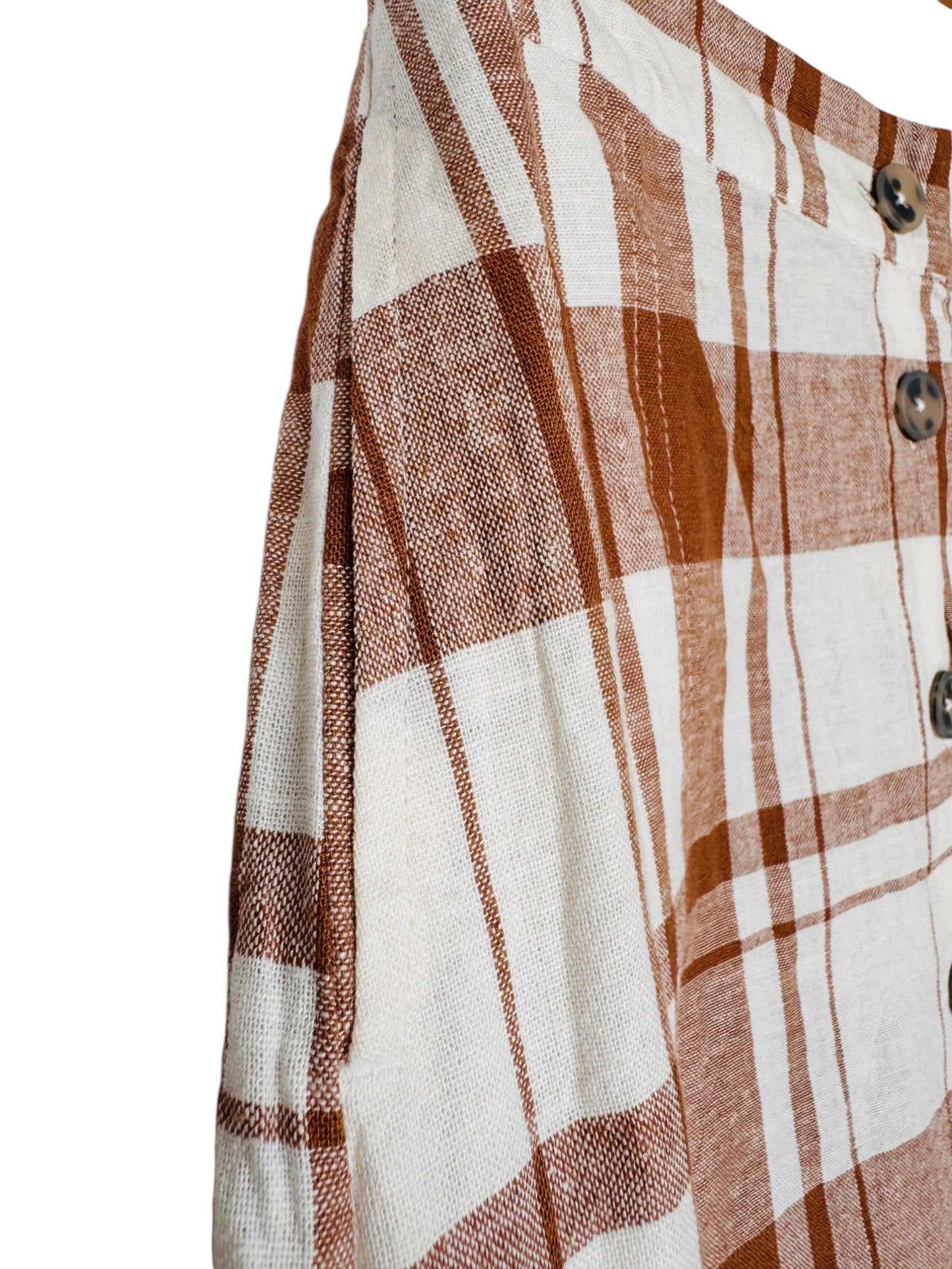 Brown & White Checked A-Line Button-Down Maxi Skirt