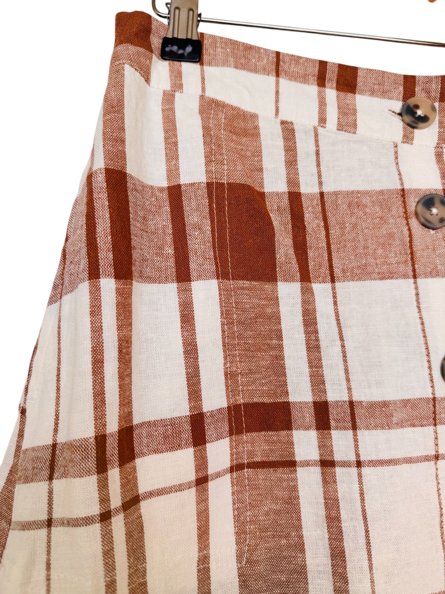 Brown & White Checked A-Line Button-Down Maxi Skirt