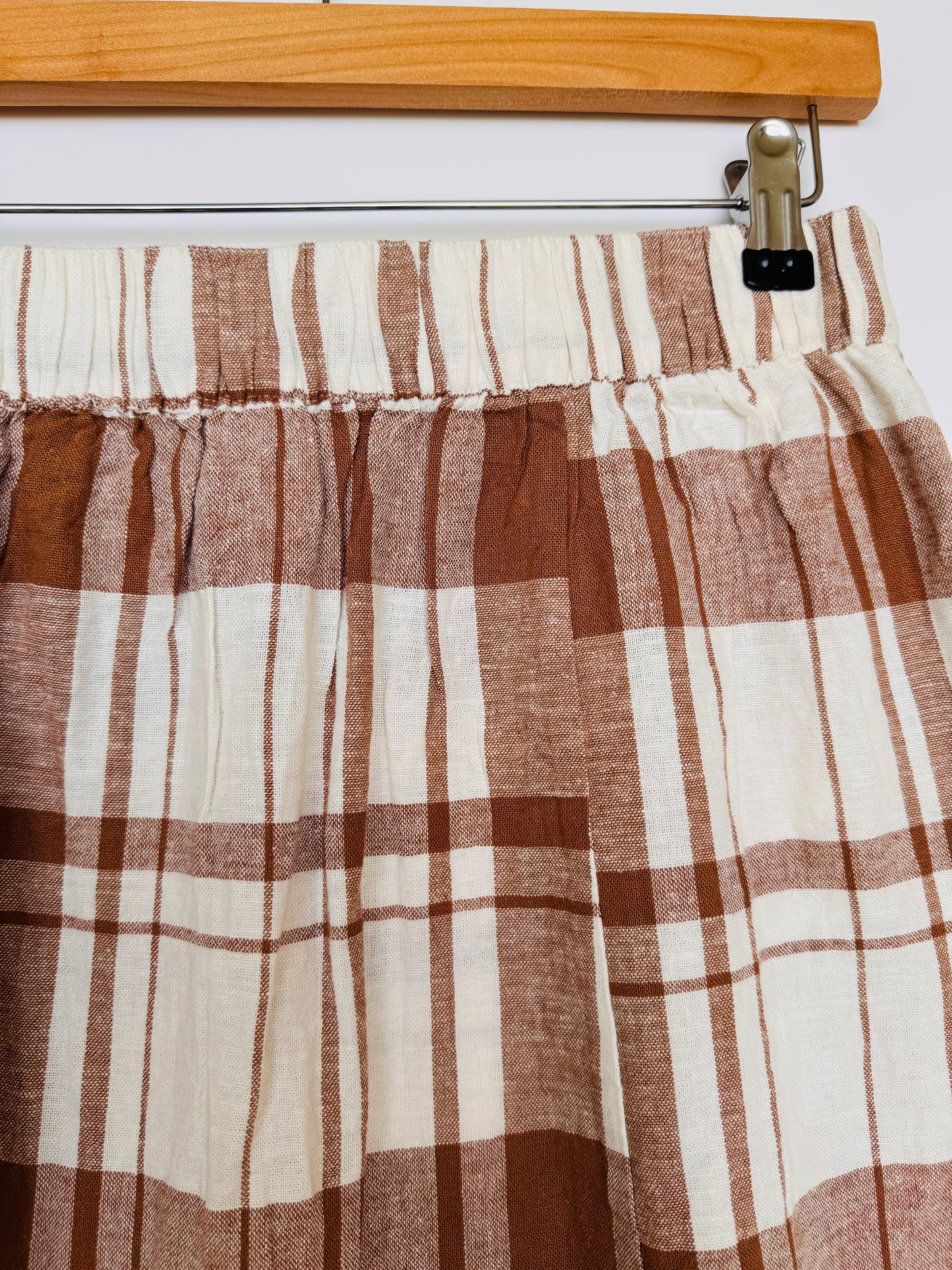 Brown & White Checked A-Line Button-Down Maxi Skirt