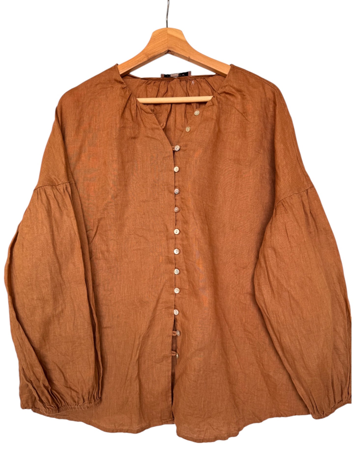 Linen Lantern Sleeve Button-Down Top | Preview