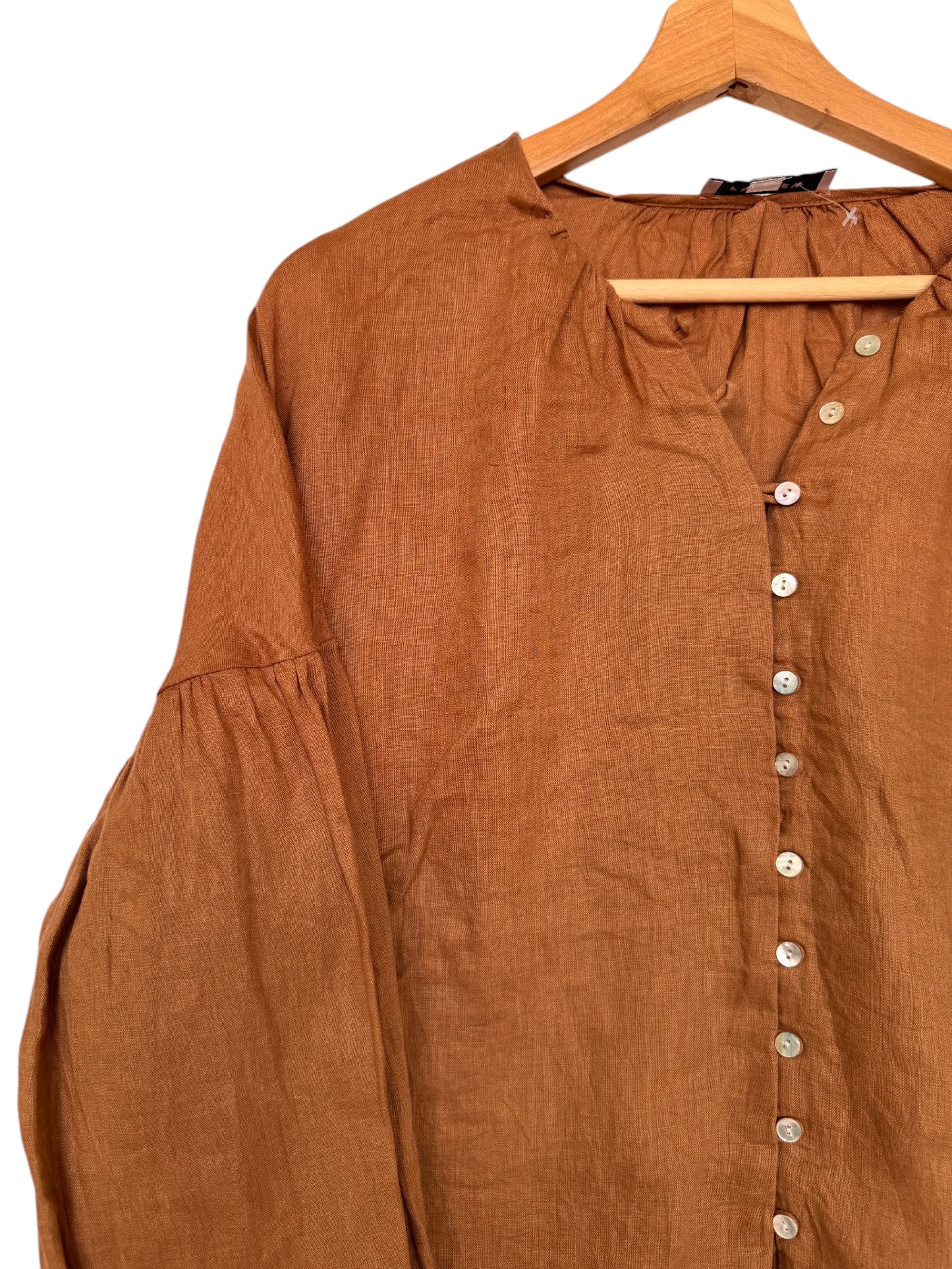 Linen Lantern Sleeve Button-Down Top | Preview