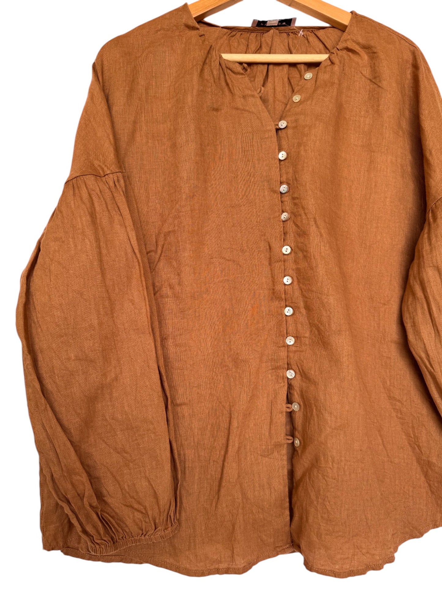 Linen Lantern Sleeve Button-Down Top | Preview