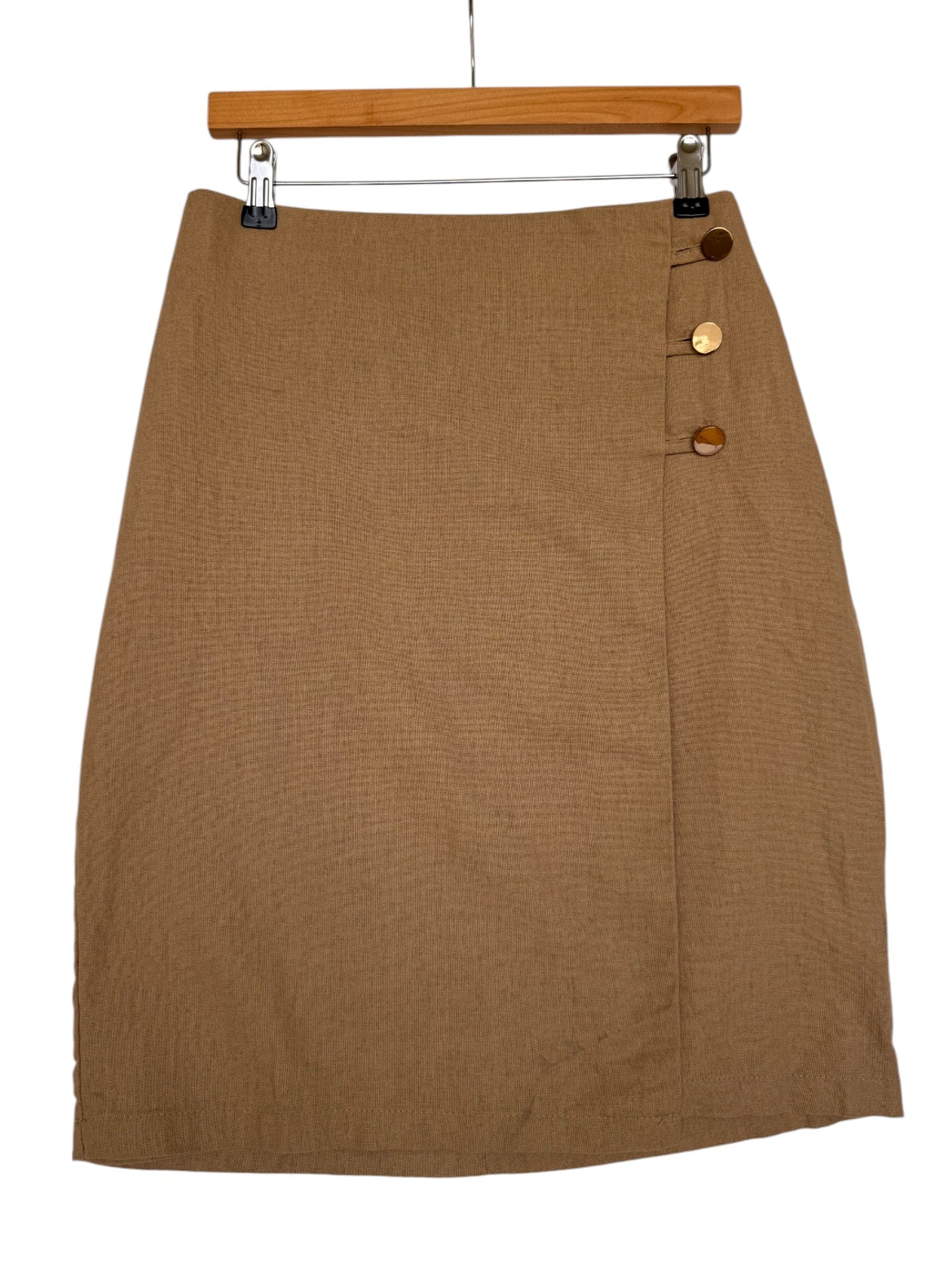 Timeless Camel Brown Cotton-Linen Midi Pencil Skirt
