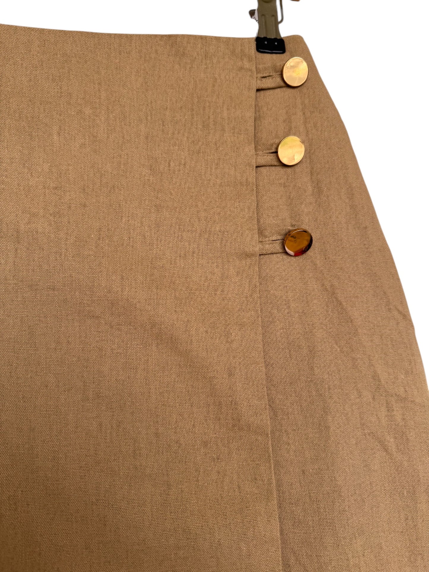 Timeless Camel Brown Cotton-Linen Midi Pencil Skirt
