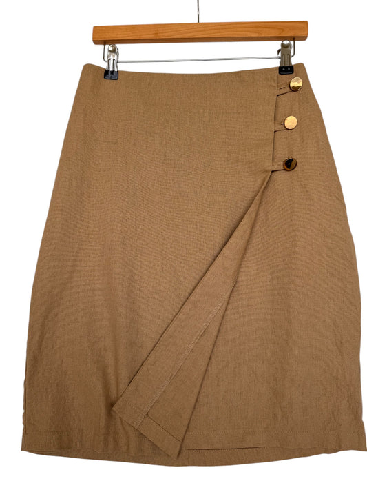 Timeless Camel Brown Cotton-Linen Midi Pencil Skirt