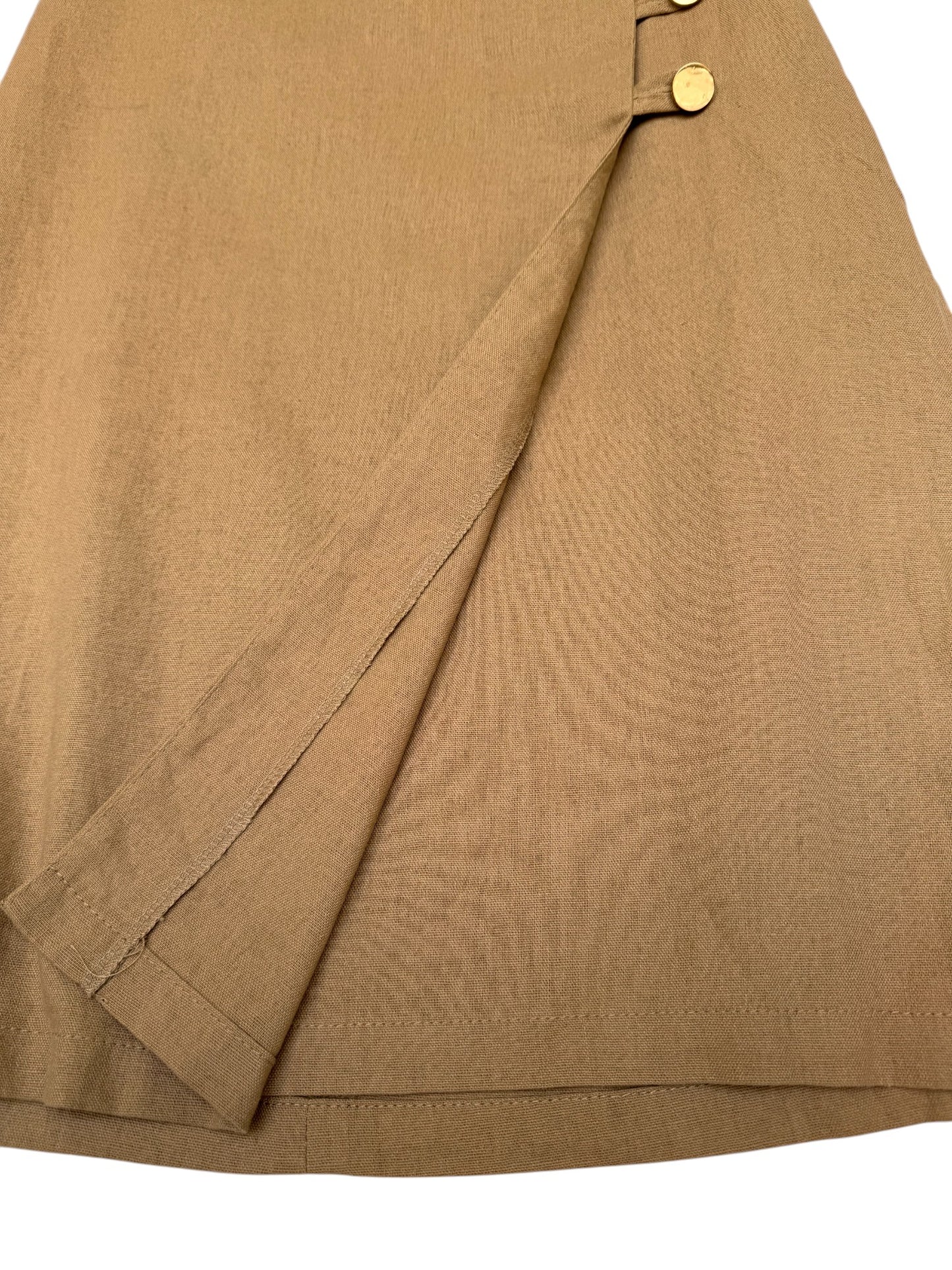 Timeless Camel Brown Cotton-Linen Midi Pencil Skirt