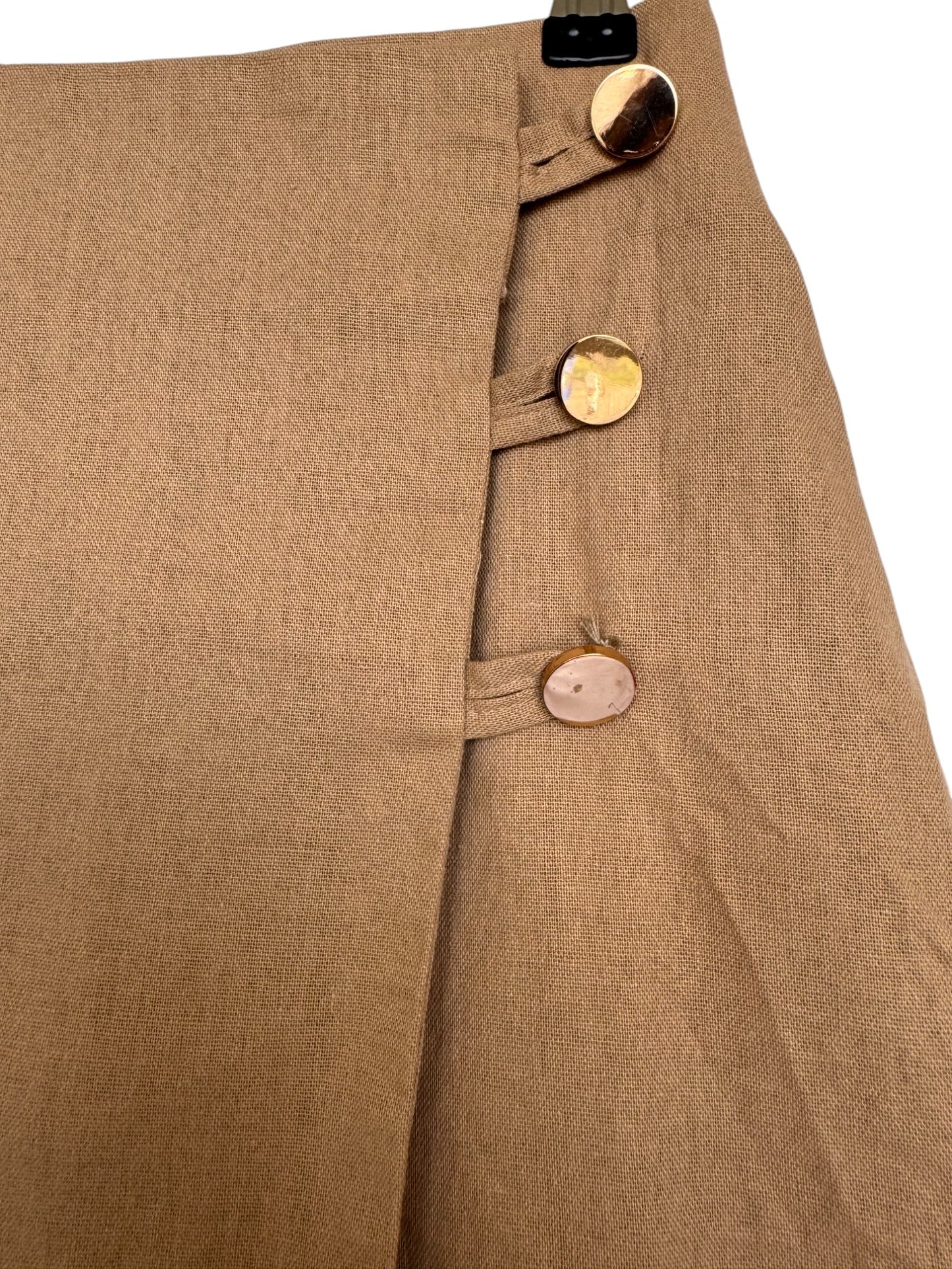 Timeless Camel Brown Cotton-Linen Midi Pencil Skirt