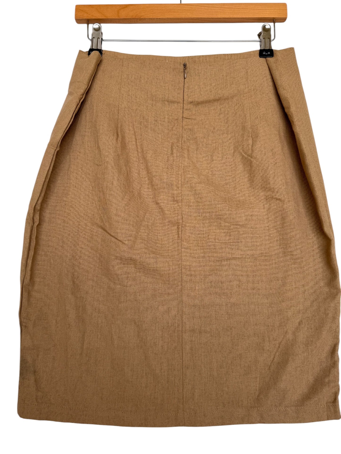 Timeless Camel Brown Cotton-Linen Midi Pencil Skirt