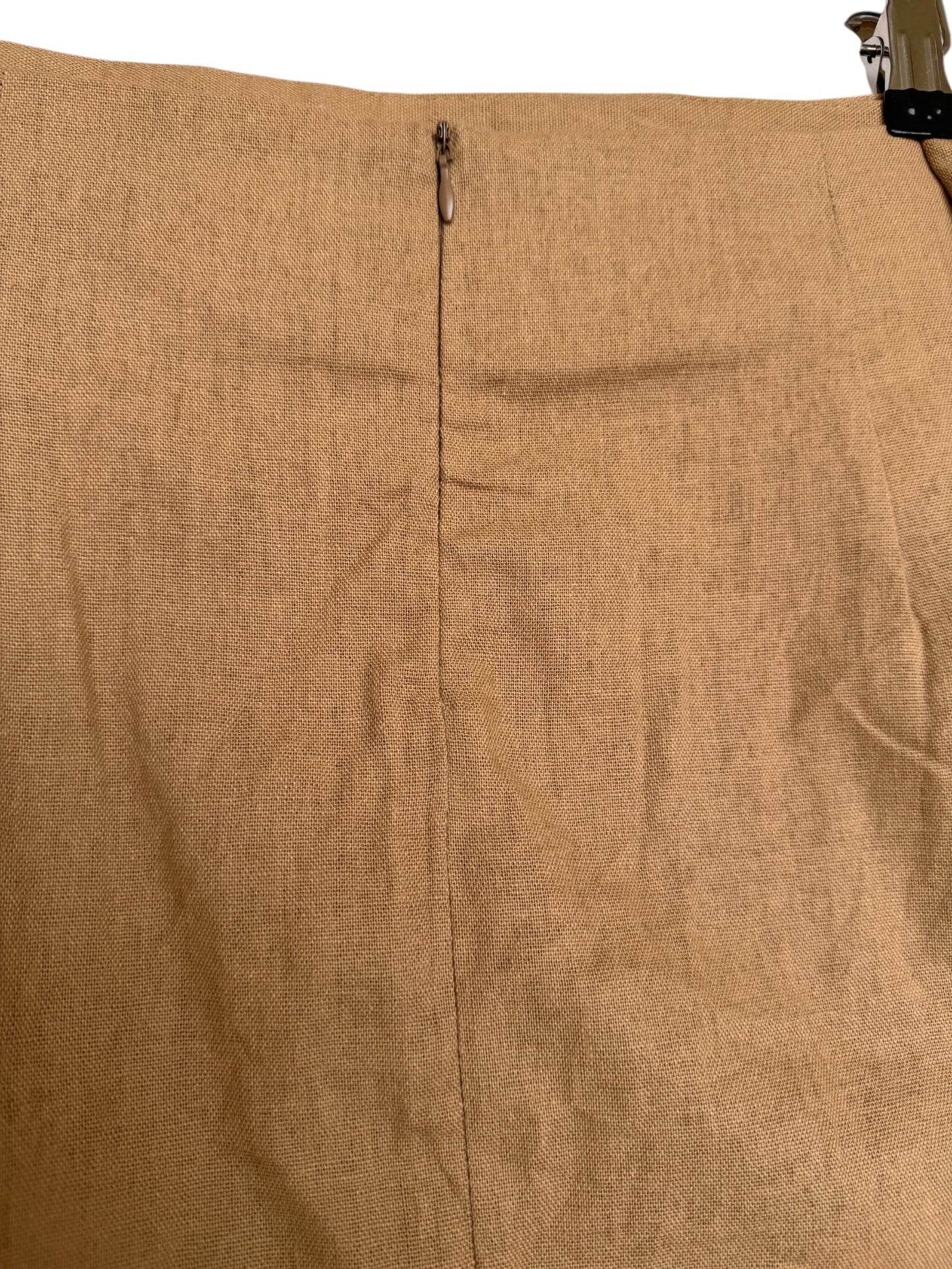 Timeless Camel Brown Cotton-Linen Midi Pencil Skirt