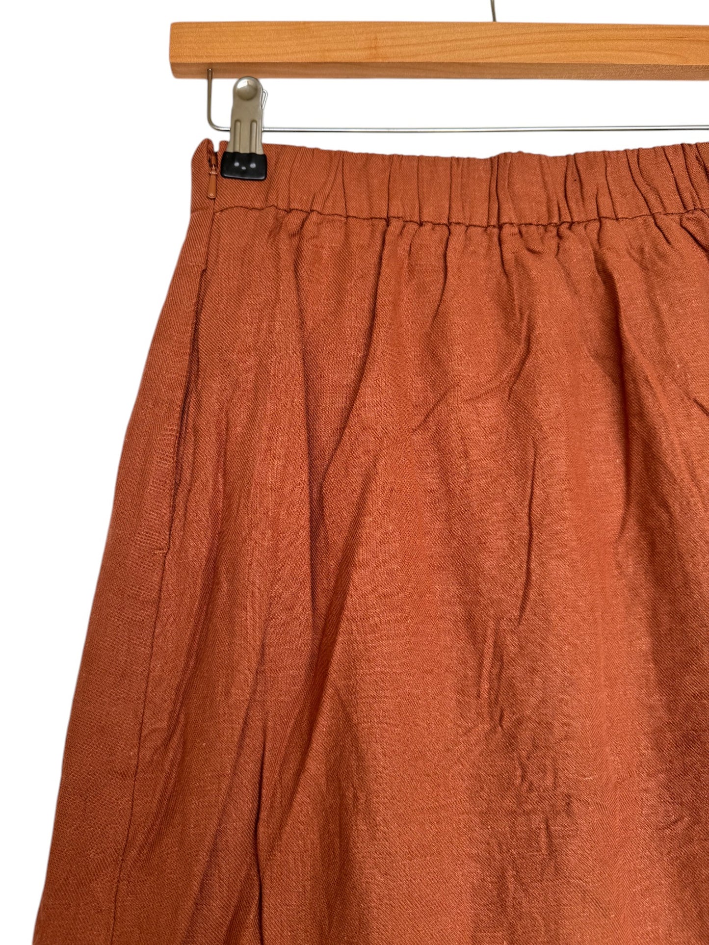 Uniqlo Terracotta Linen-Blend Midi Skirt