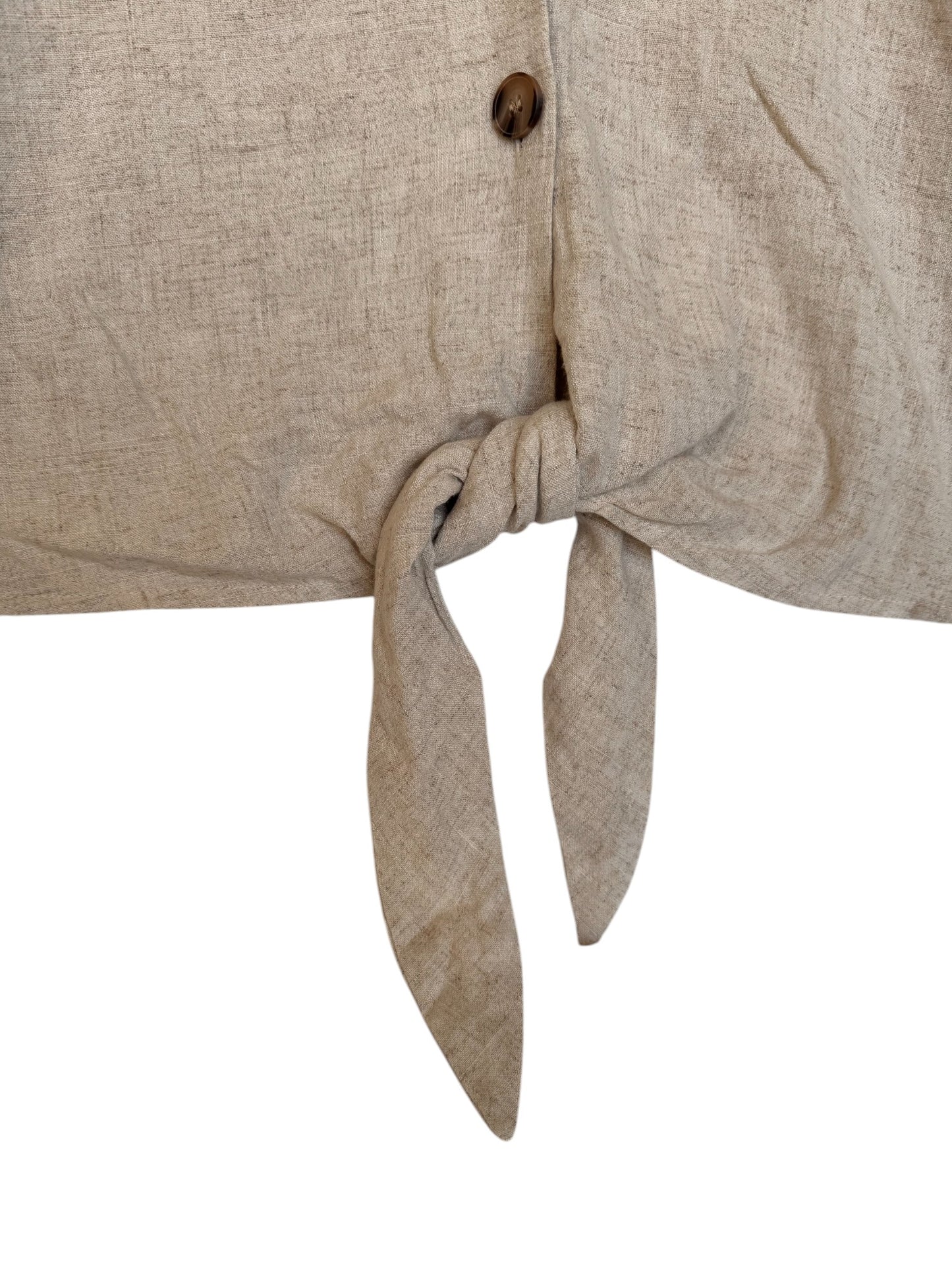 Delilah Button-Down Knot Oat Linen Top