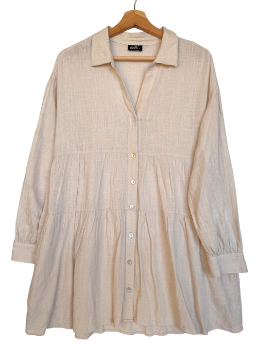 Oat Beige Viscose-Linen Layered Doll Dress