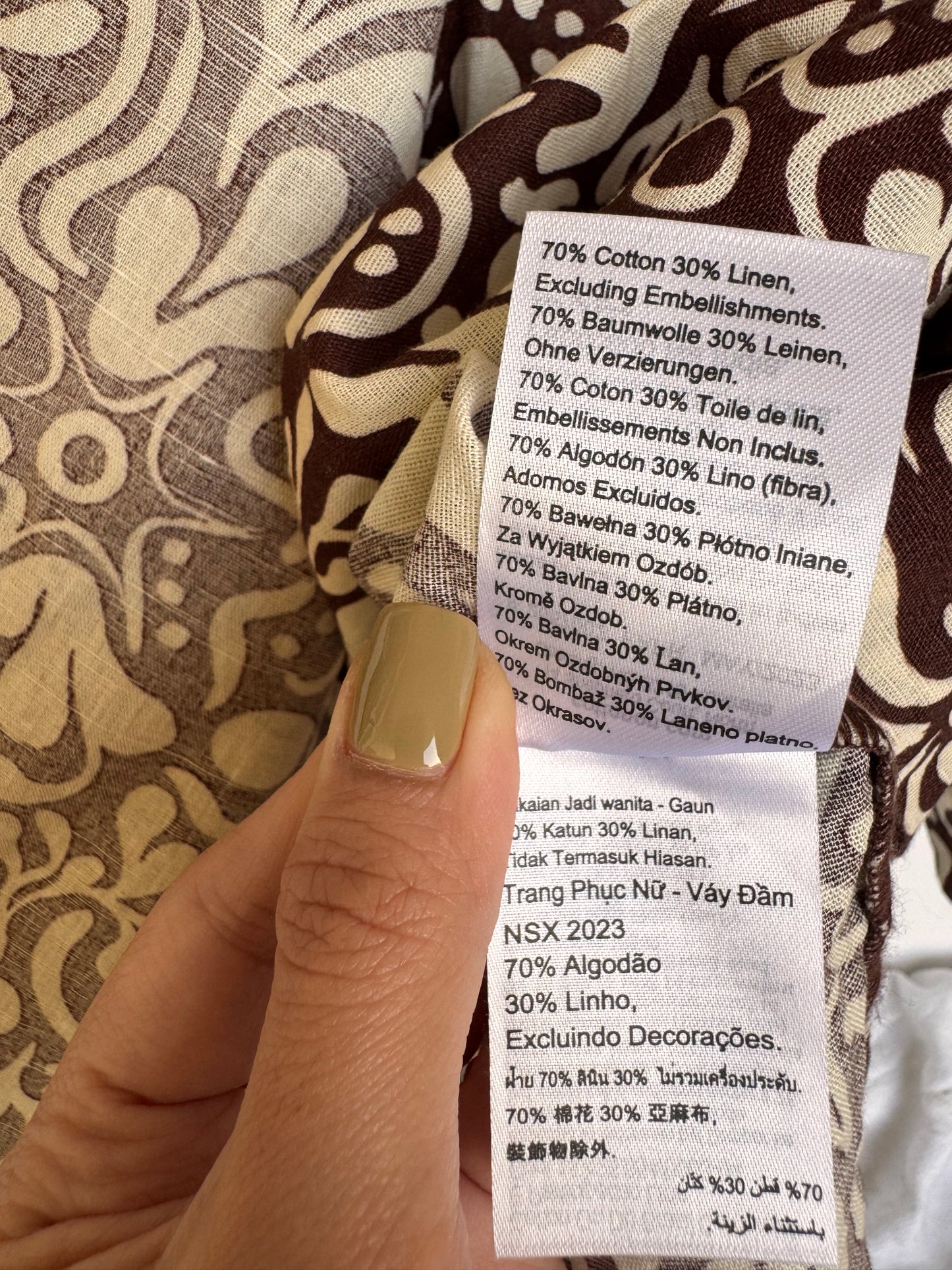 Dark Brown Floral Cotton Linen Wrap-Around Dress – Chic & Breathable