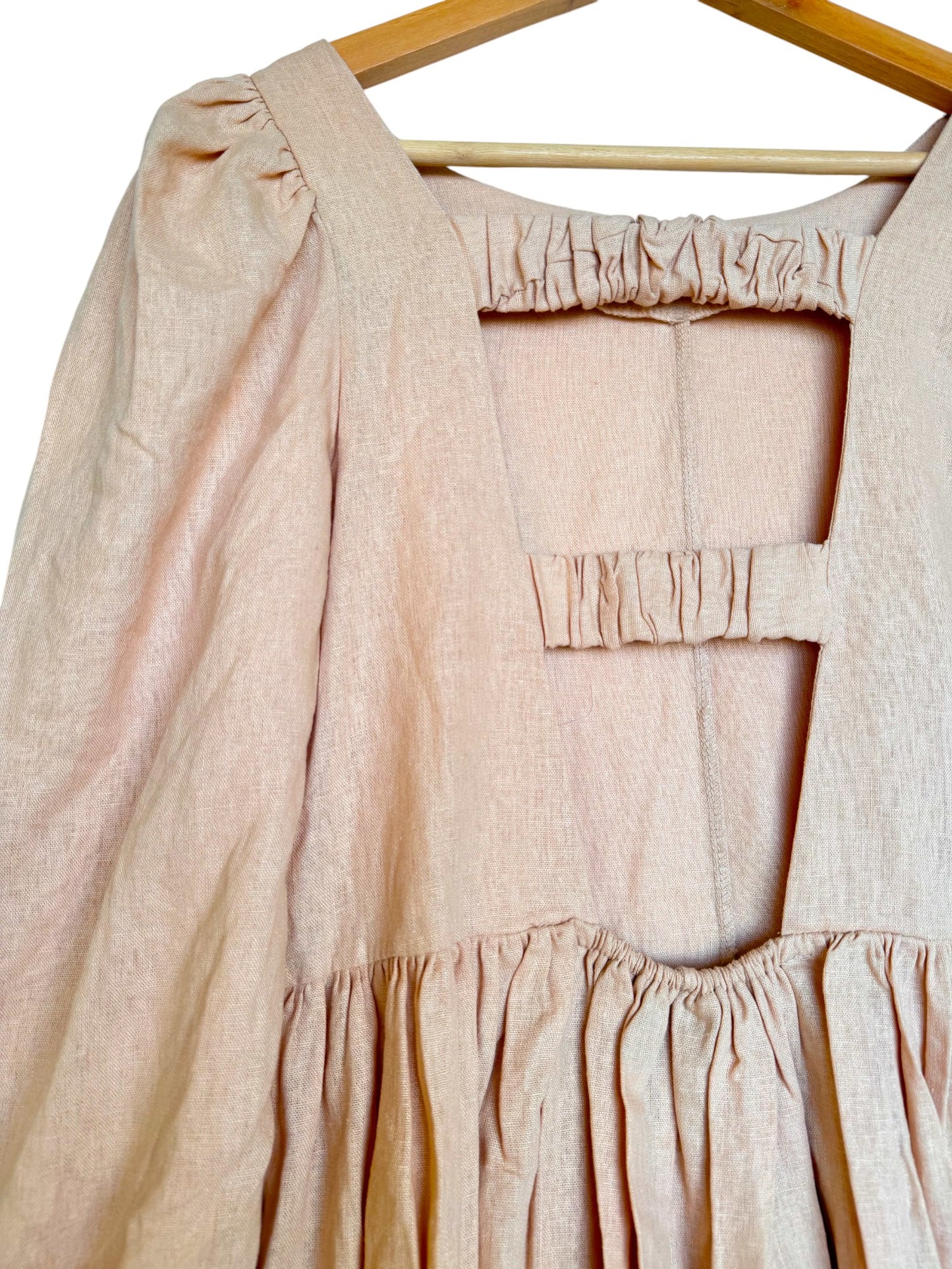 Beige Peach BabyDoll Boho Smock Dress – Effortless & Chic