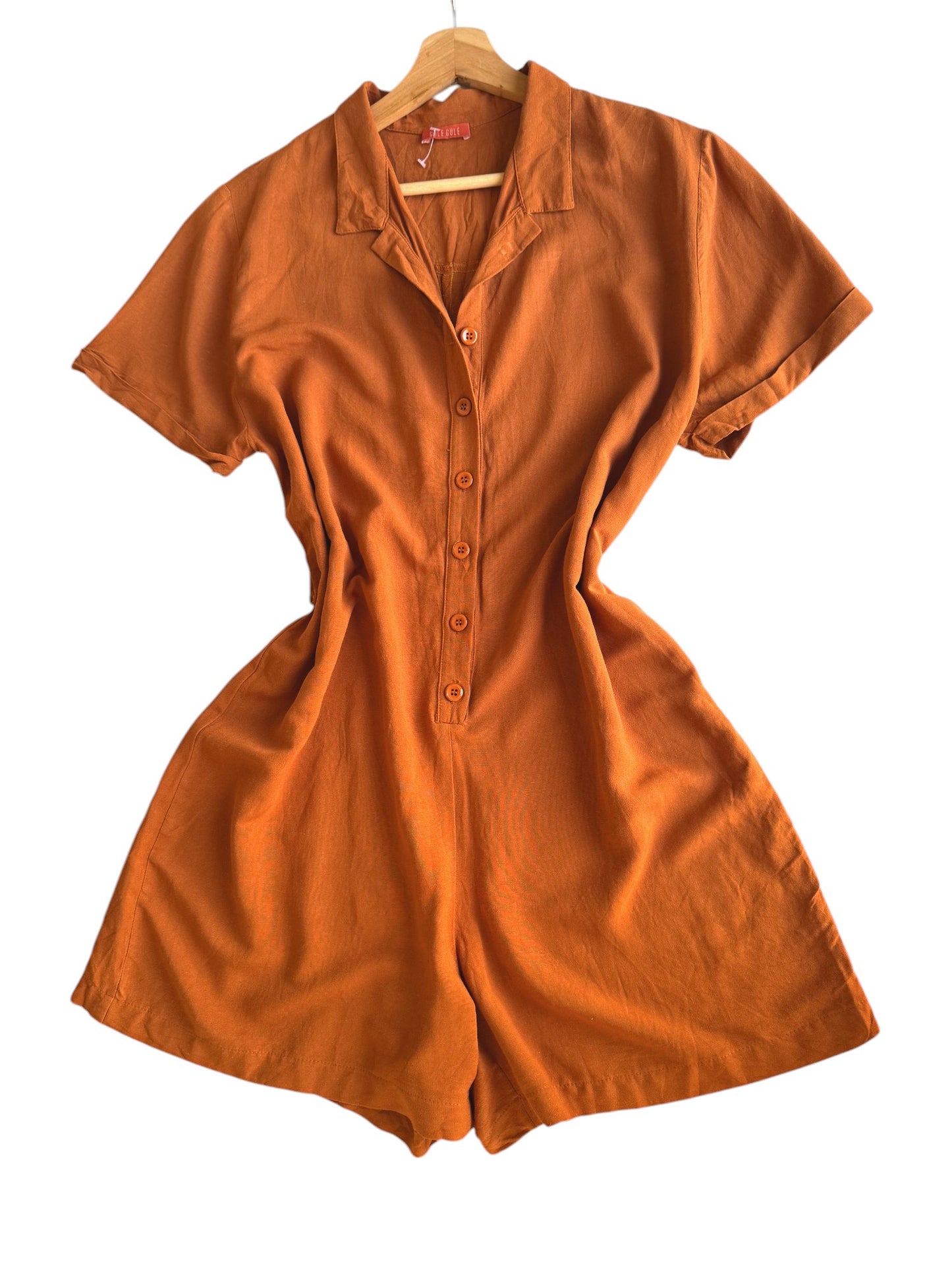 Terracotta Button-Down Collared Jumpsuit