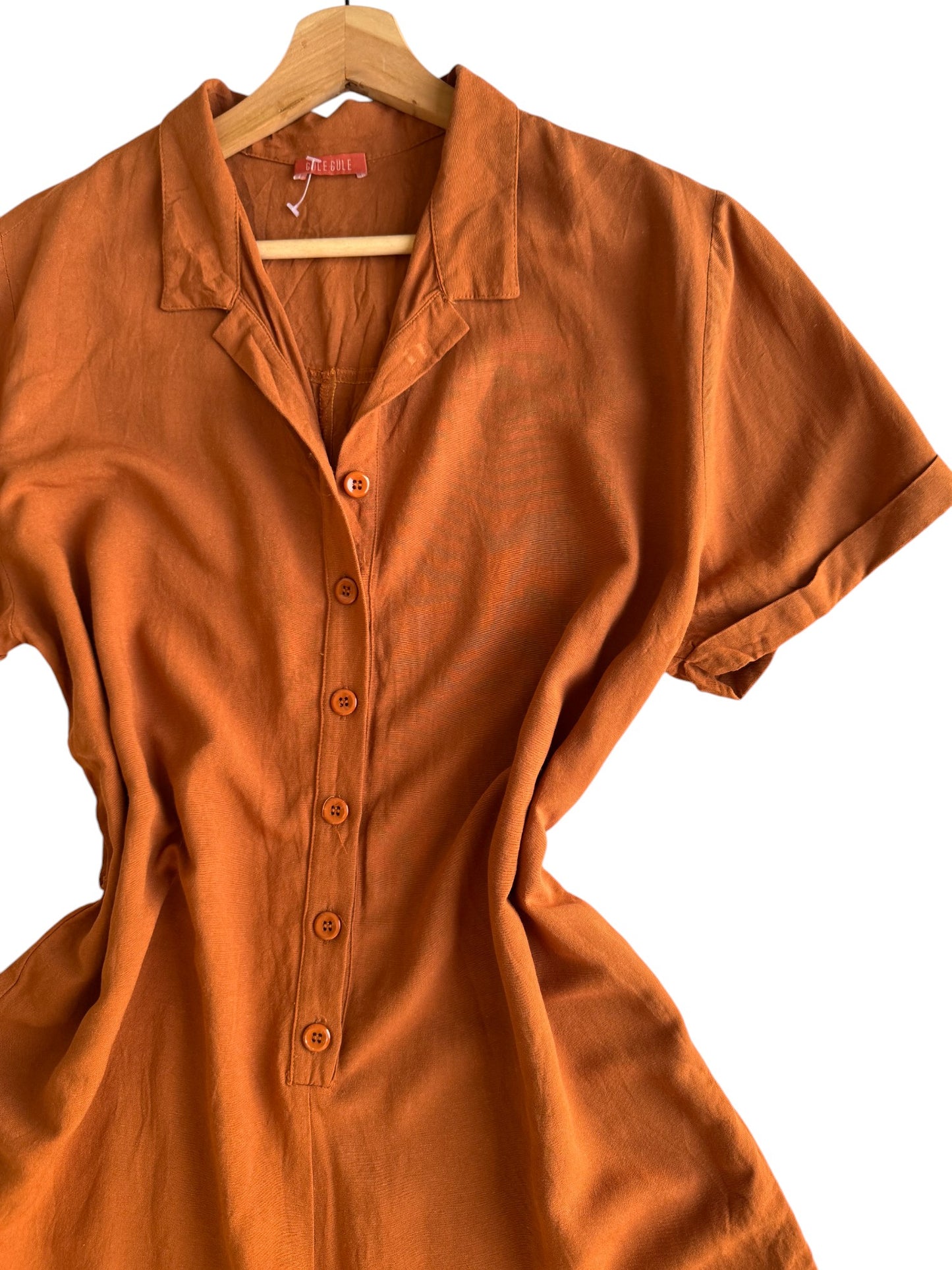 Terracotta Button-Down Collared Jumpsuit