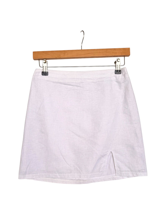 Subtitled White Linen A-line Mini Skirt with Front Slit