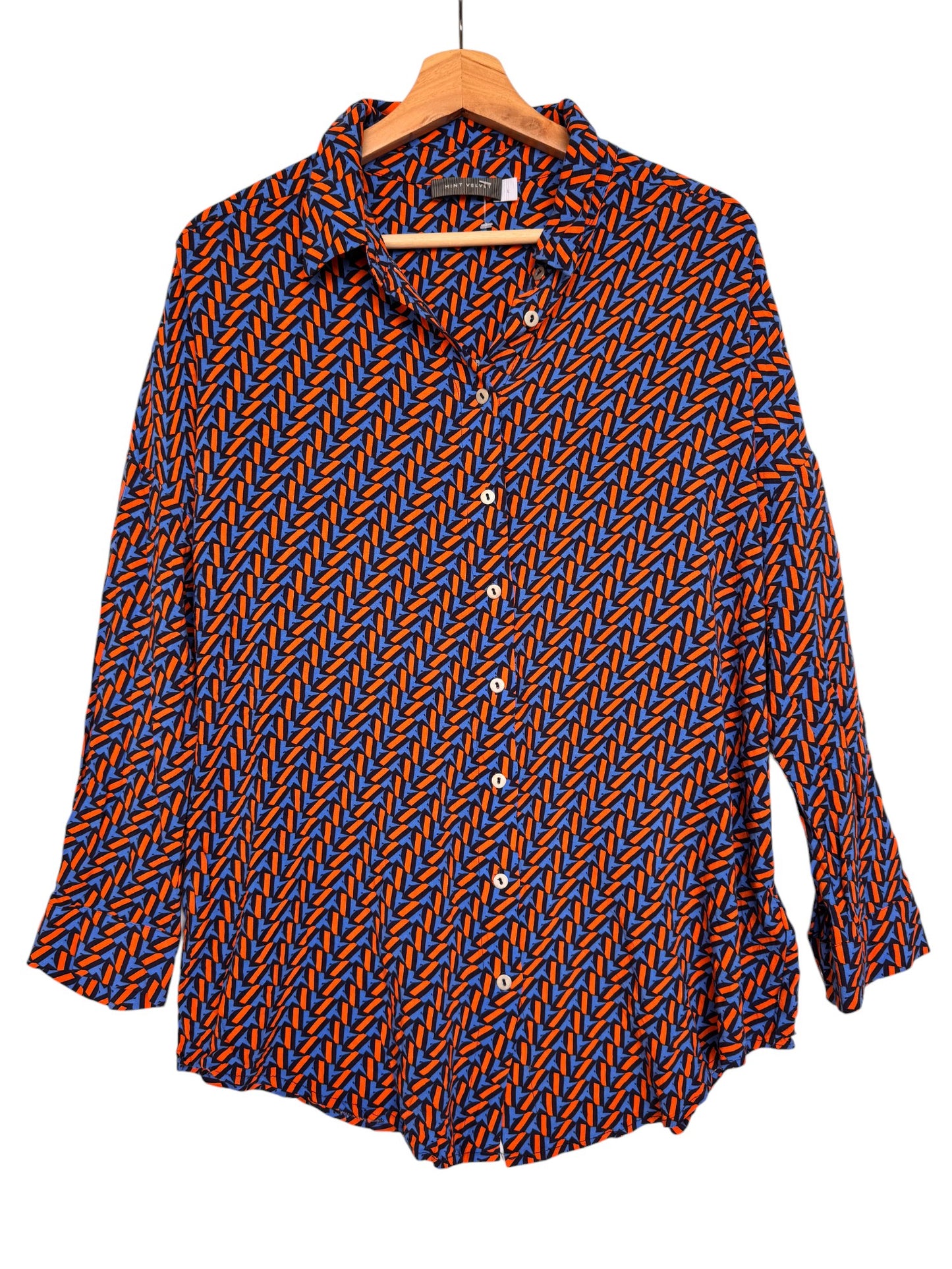 Mint Velvet Geometric Print Shirt Blouse – Orange & Blue
