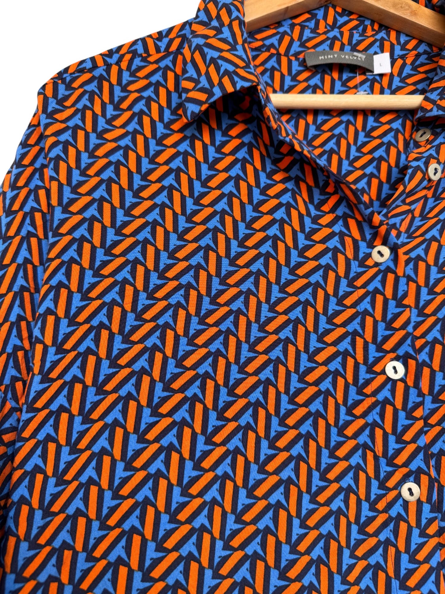 Mint Velvet Geometric Print Shirt Blouse – Orange & Blue