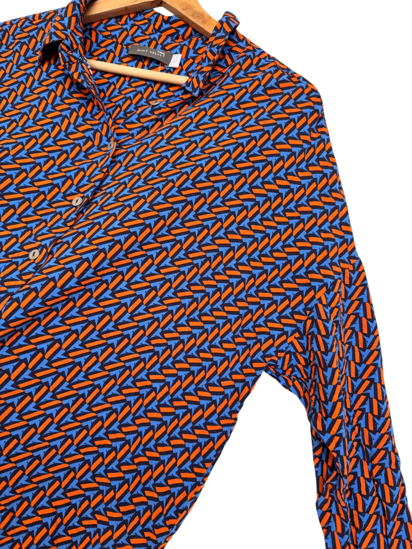 Mint Velvet Geometric Print Shirt Blouse – Orange & Blue
