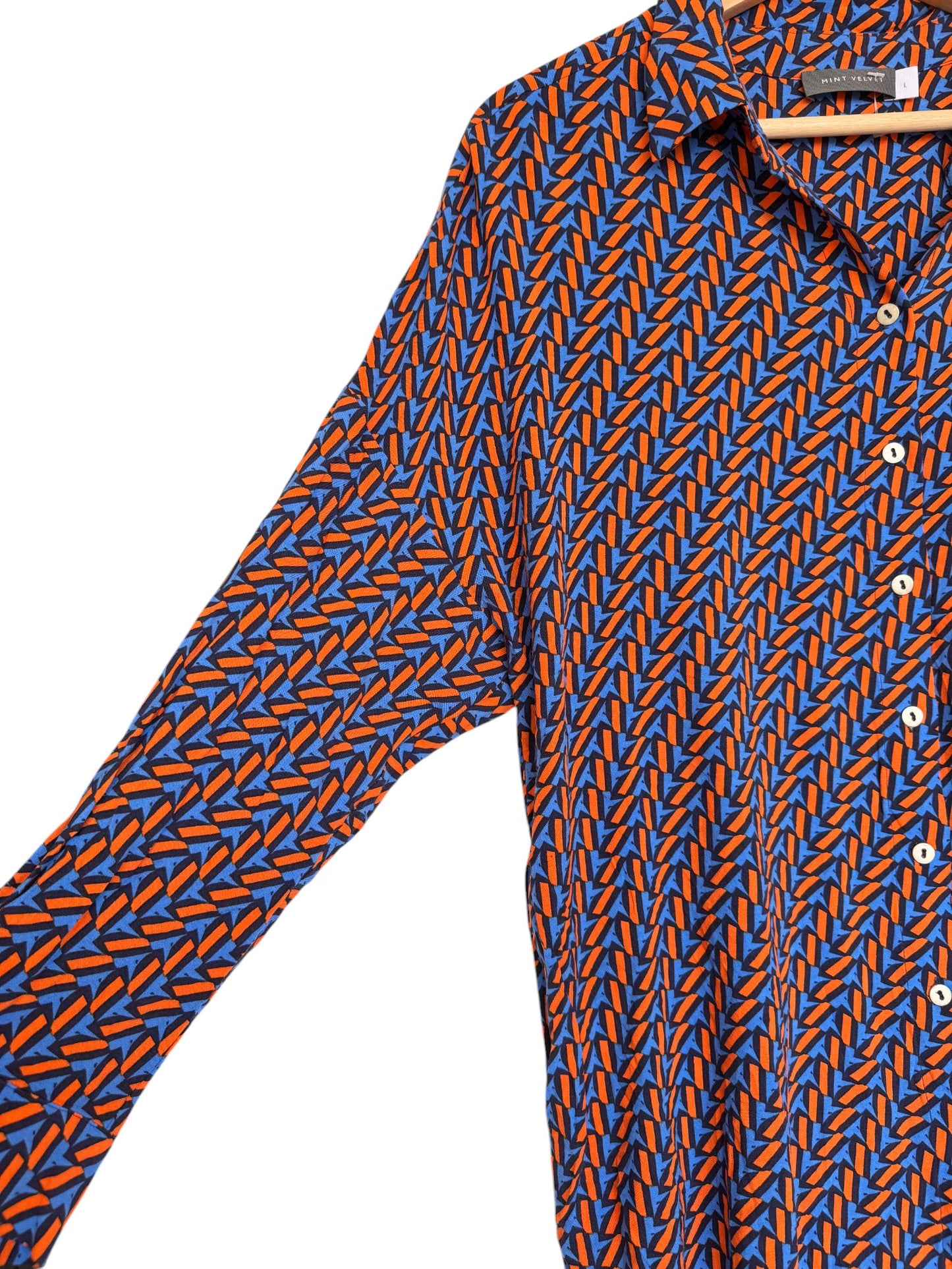 Mint Velvet Geometric Print Shirt Blouse – Orange & Blue