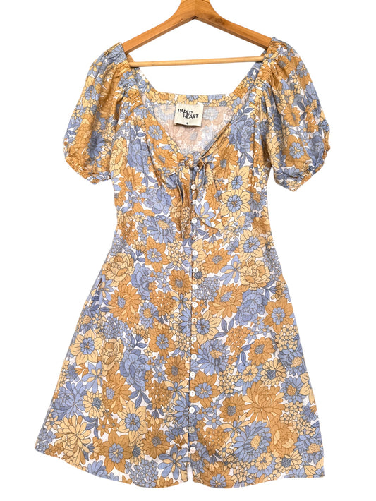 Paper Hearts Blue & Tan Floral Button-Down Dress