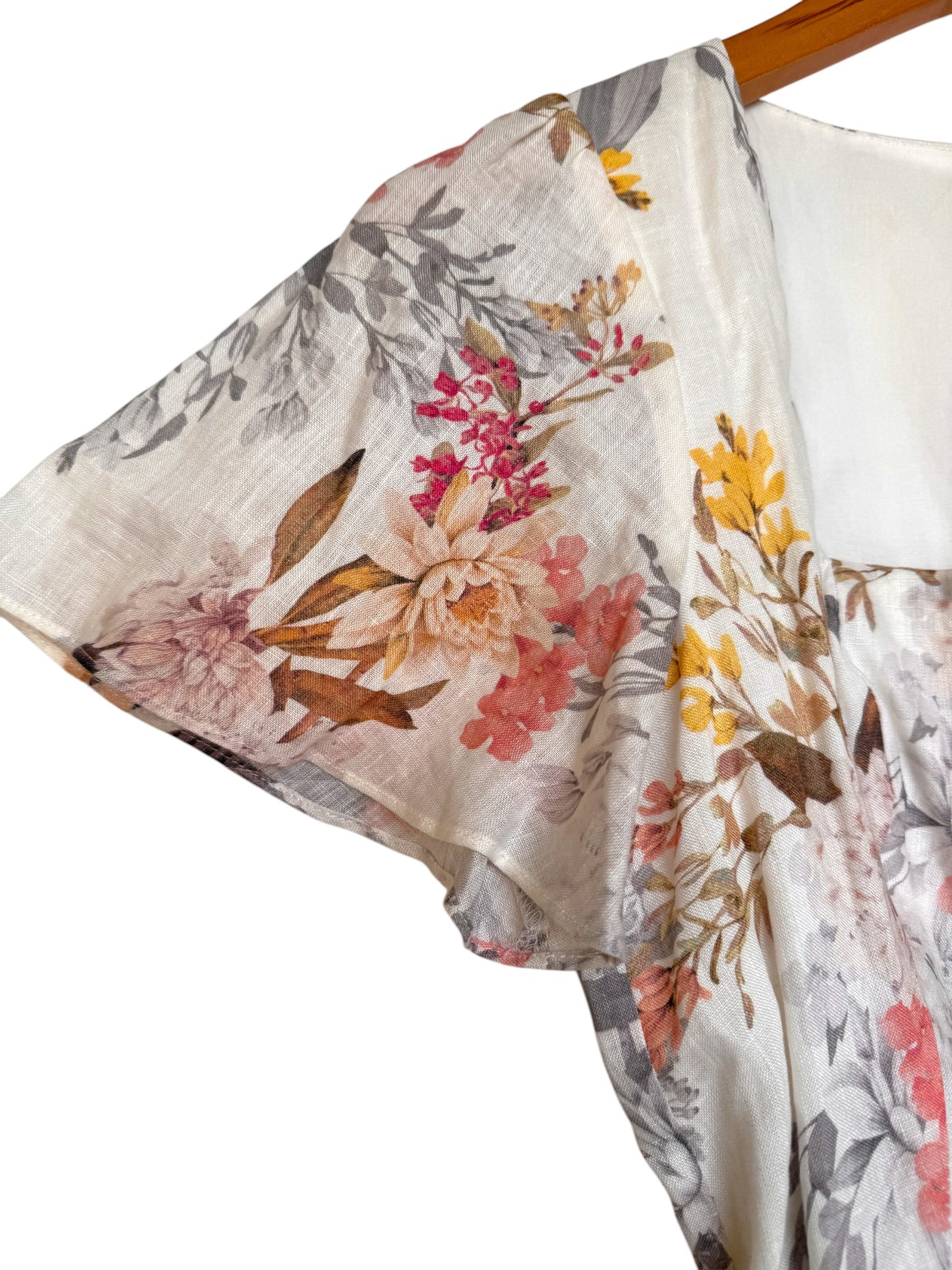 Portmans Luxe Linen Floral Flounce Dress –  with Belt