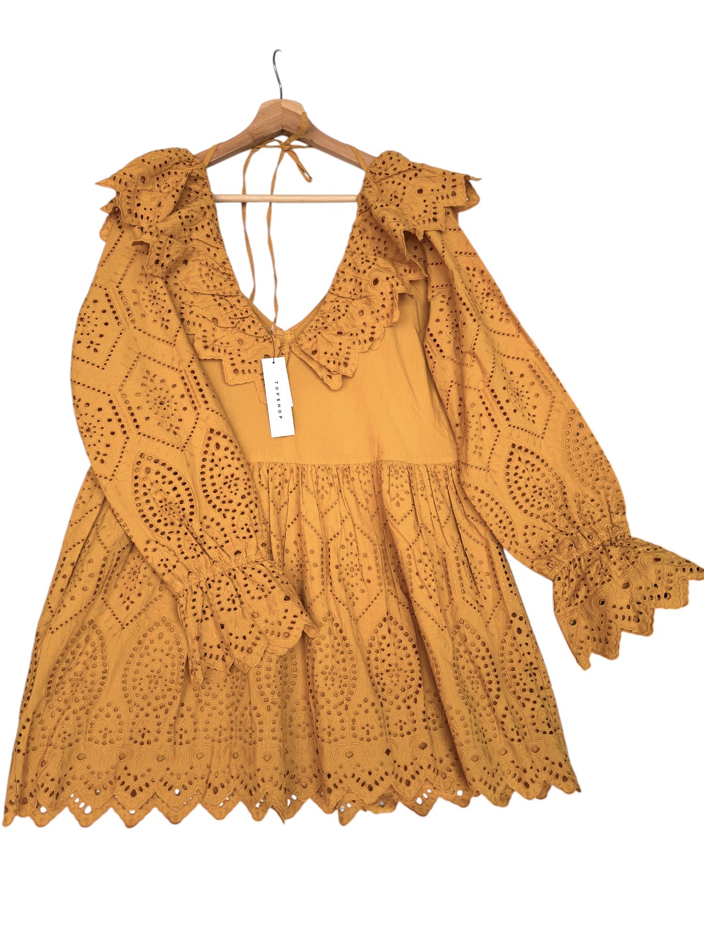 Topshop Yellow Broderie Ruffle Neck Dress – Boho Chic & Breezy 🌞✨