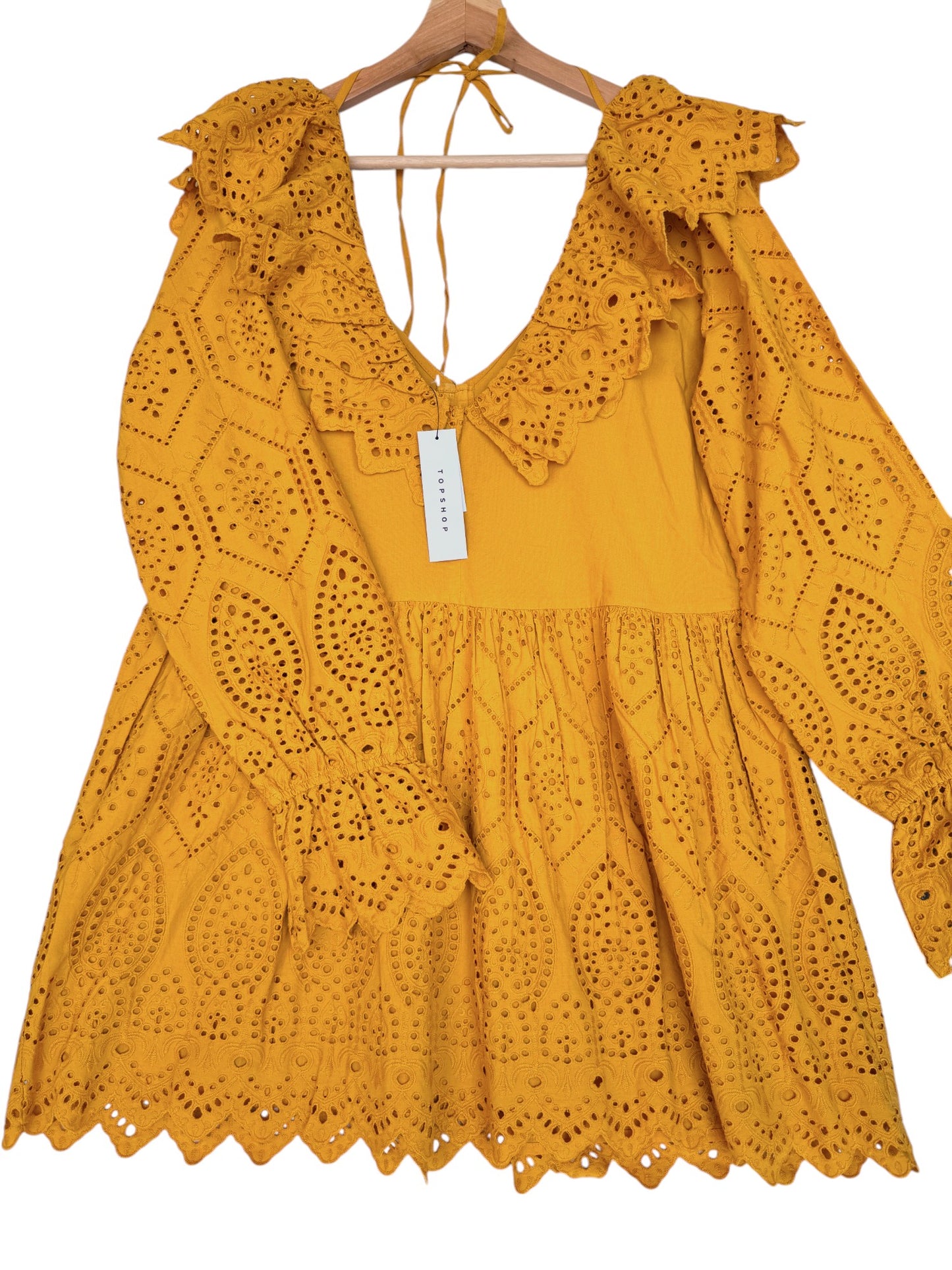 Topshop Yellow Broderie Ruffle Neck Dress – Boho Chic & Breezy 🌞✨