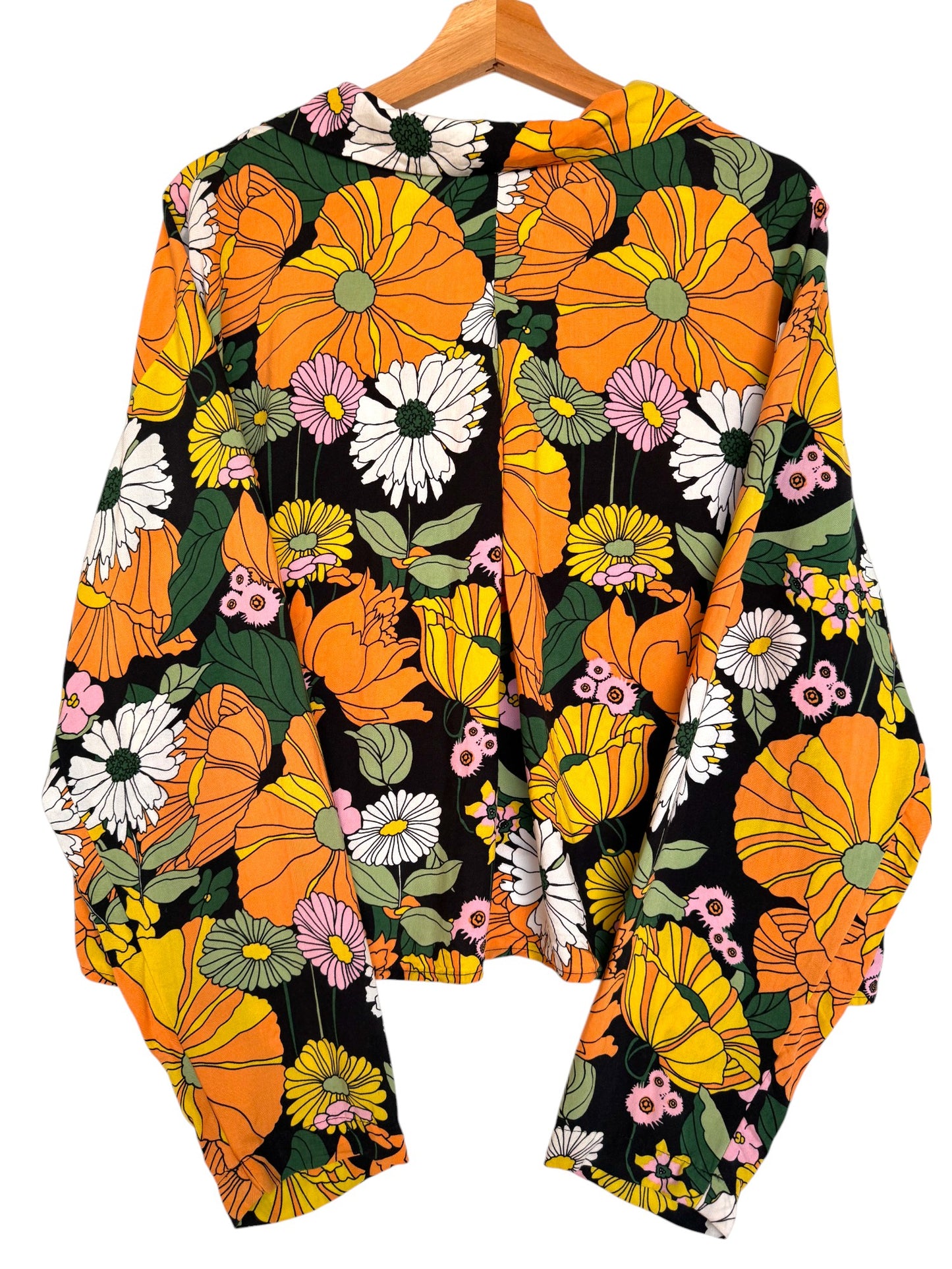 Weekday Bold Daisy Floral Print Long Sleeve Cropped Shirt