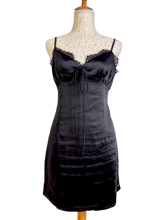 Romantic Black Lace-Trimmed Camisole Dress by Lioness