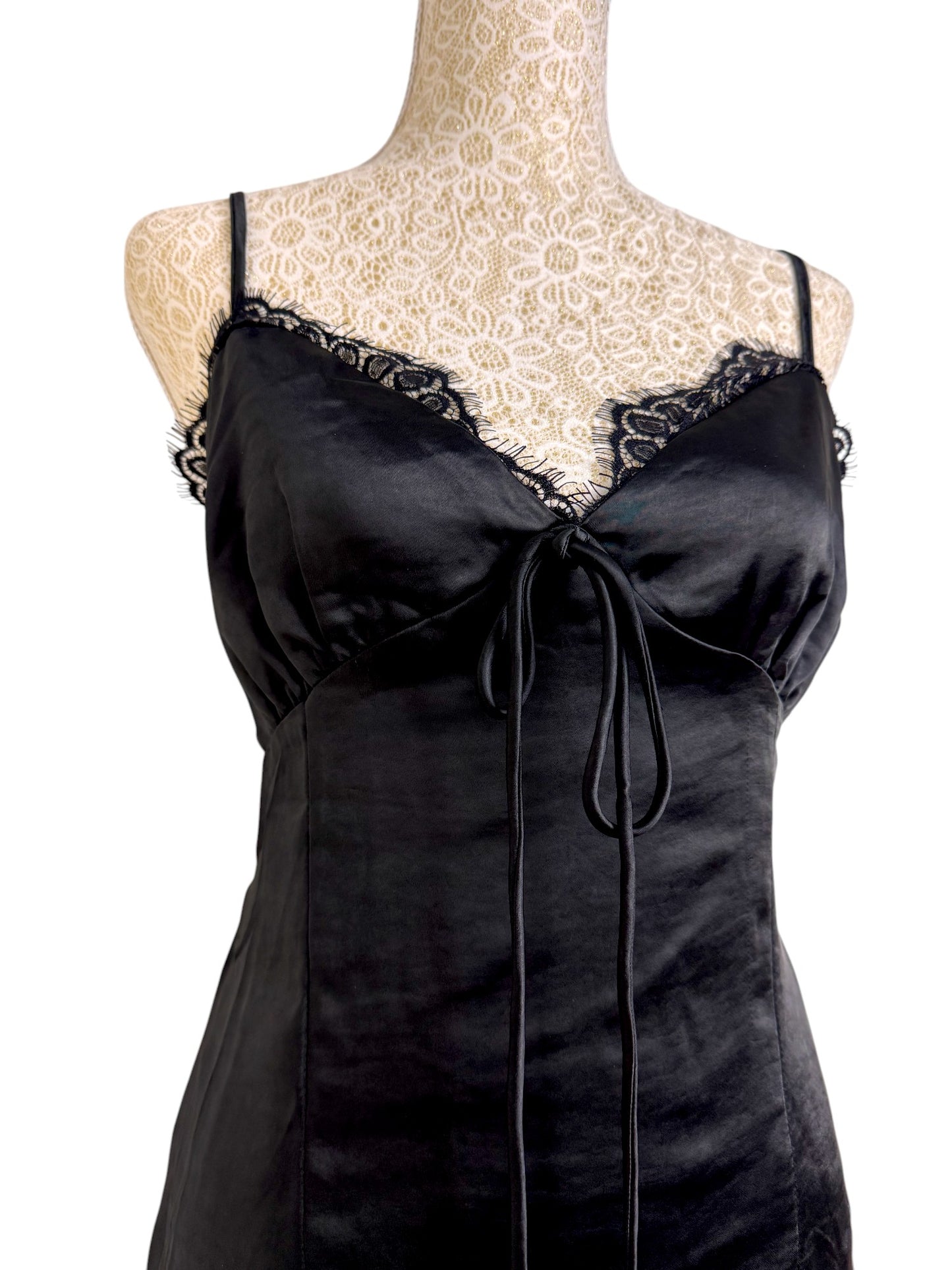 Romantic Black Lace-Trimmed Camisole Dress by Lioness