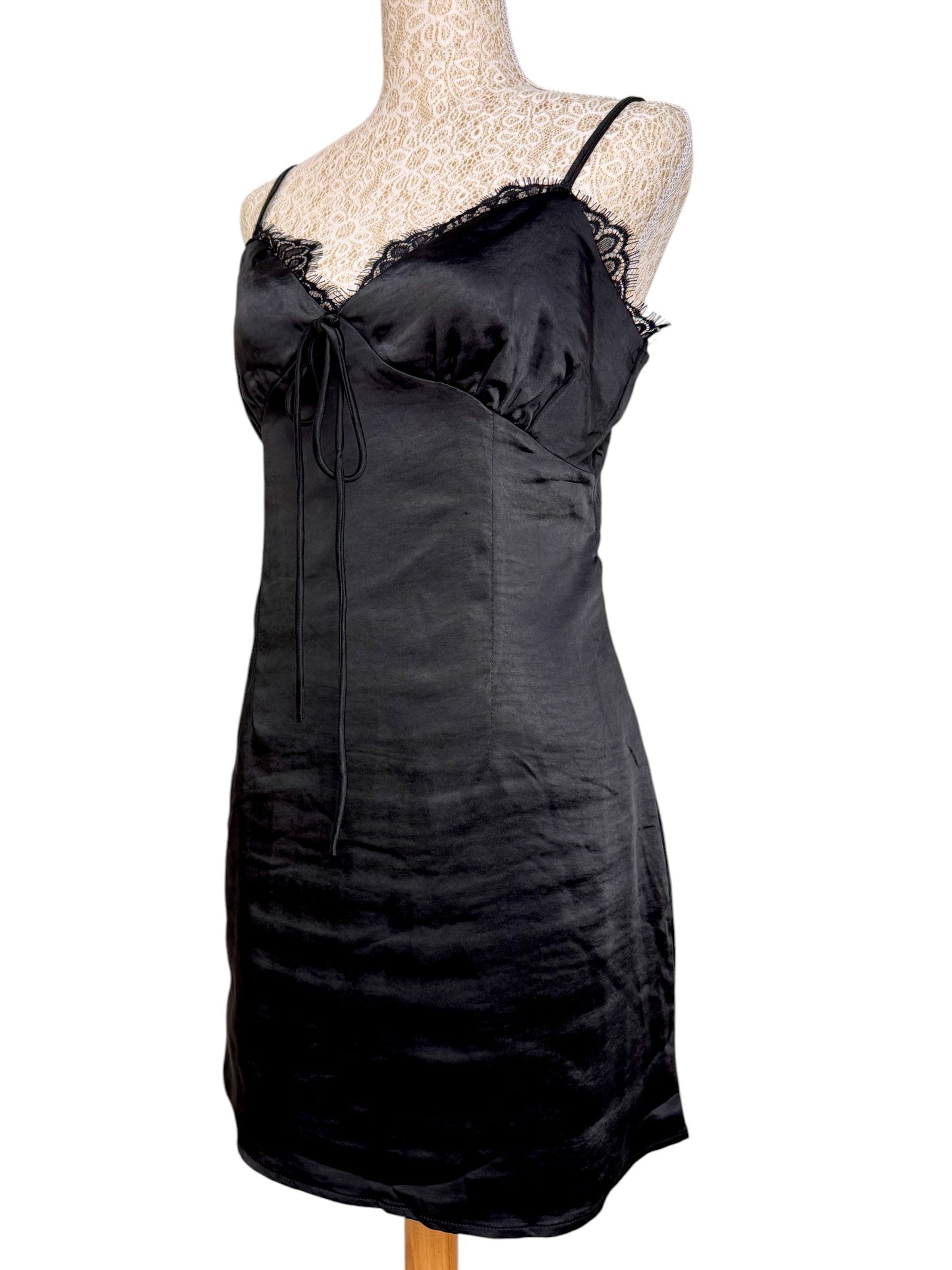 Romantic Black Lace-Trimmed Camisole Dress by Lioness