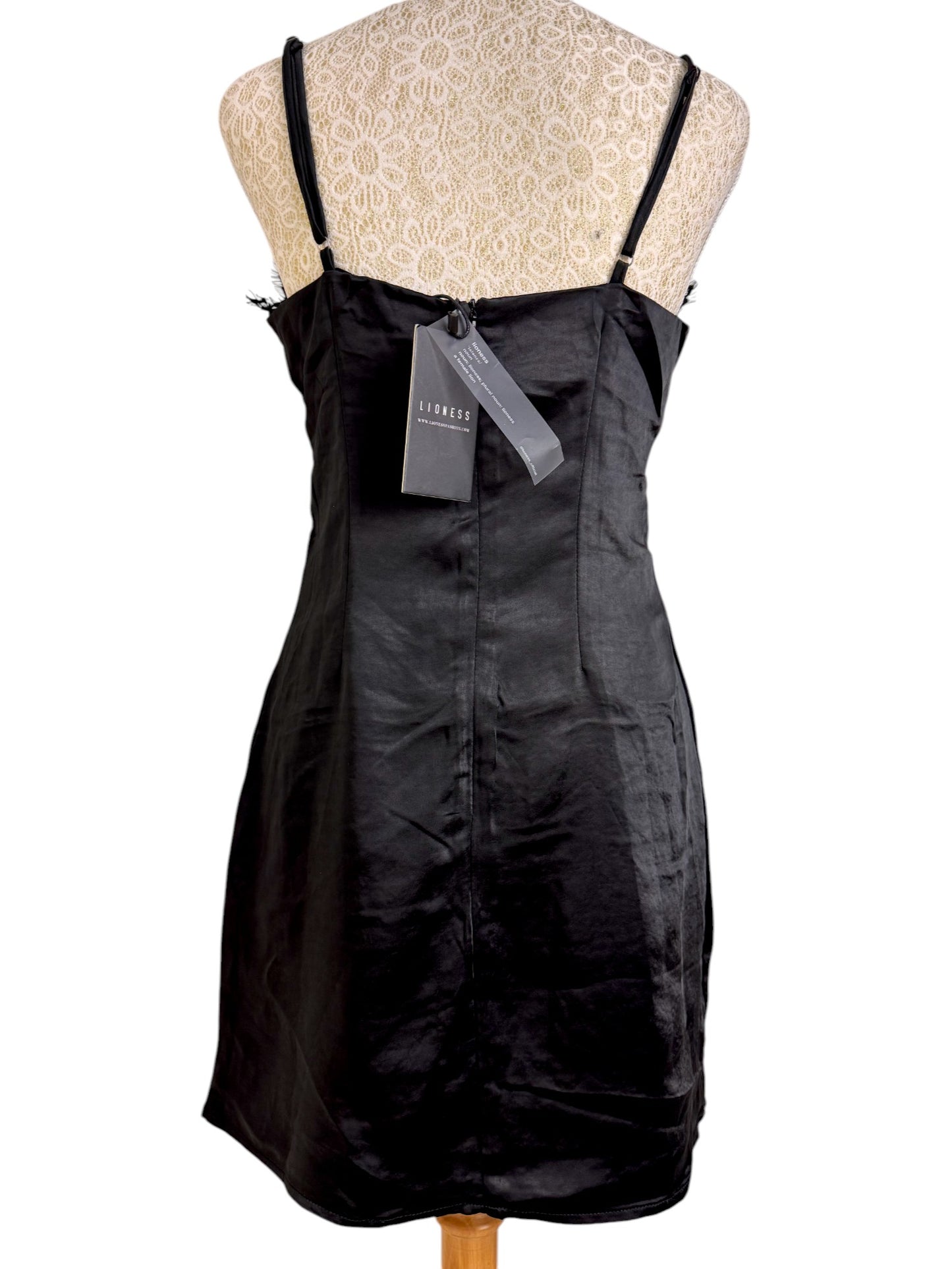 Romantic Black Lace-Trimmed Camisole Dress by Lioness