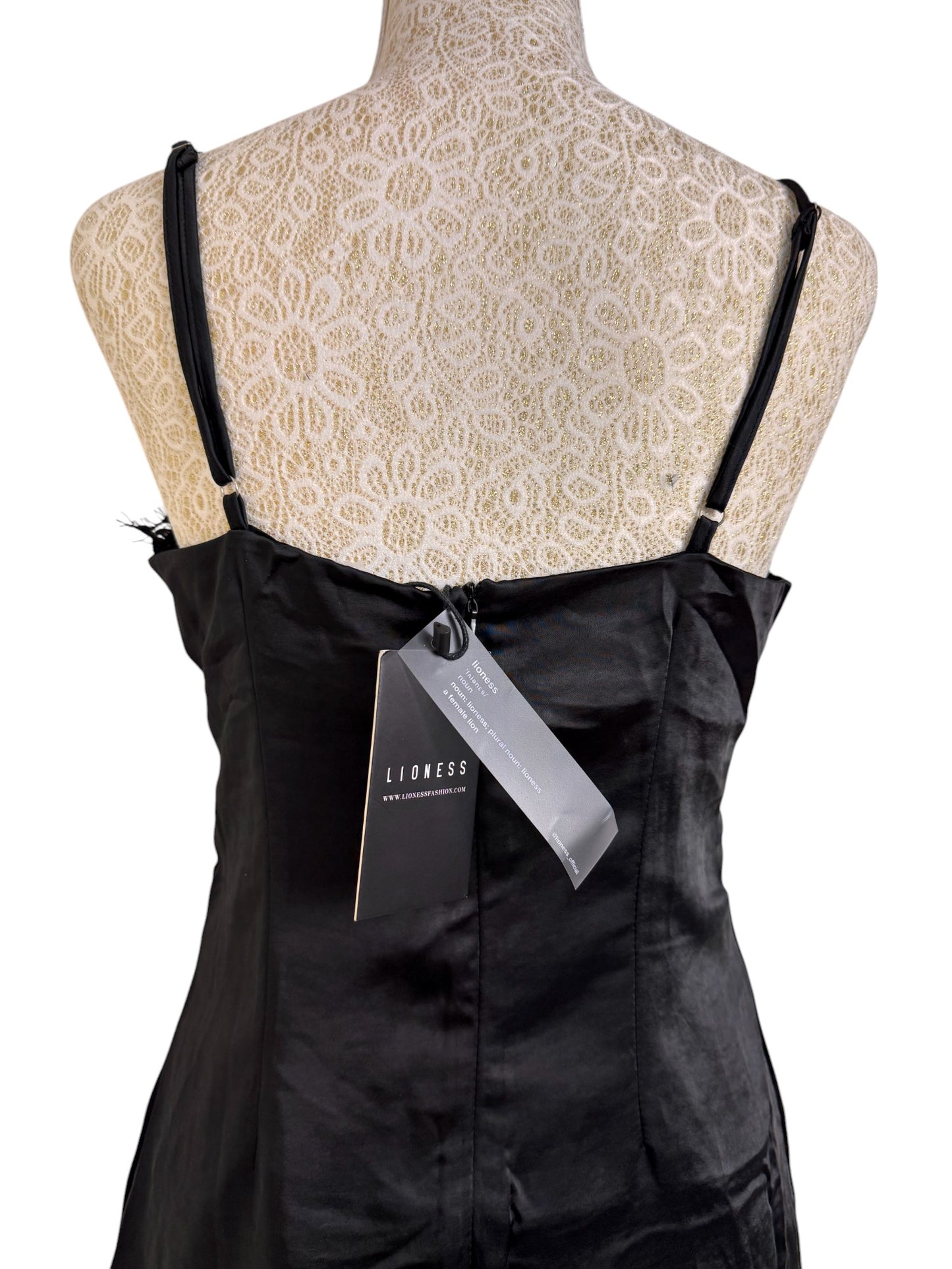Romantic Black Lace-Trimmed Camisole Dress by Lioness
