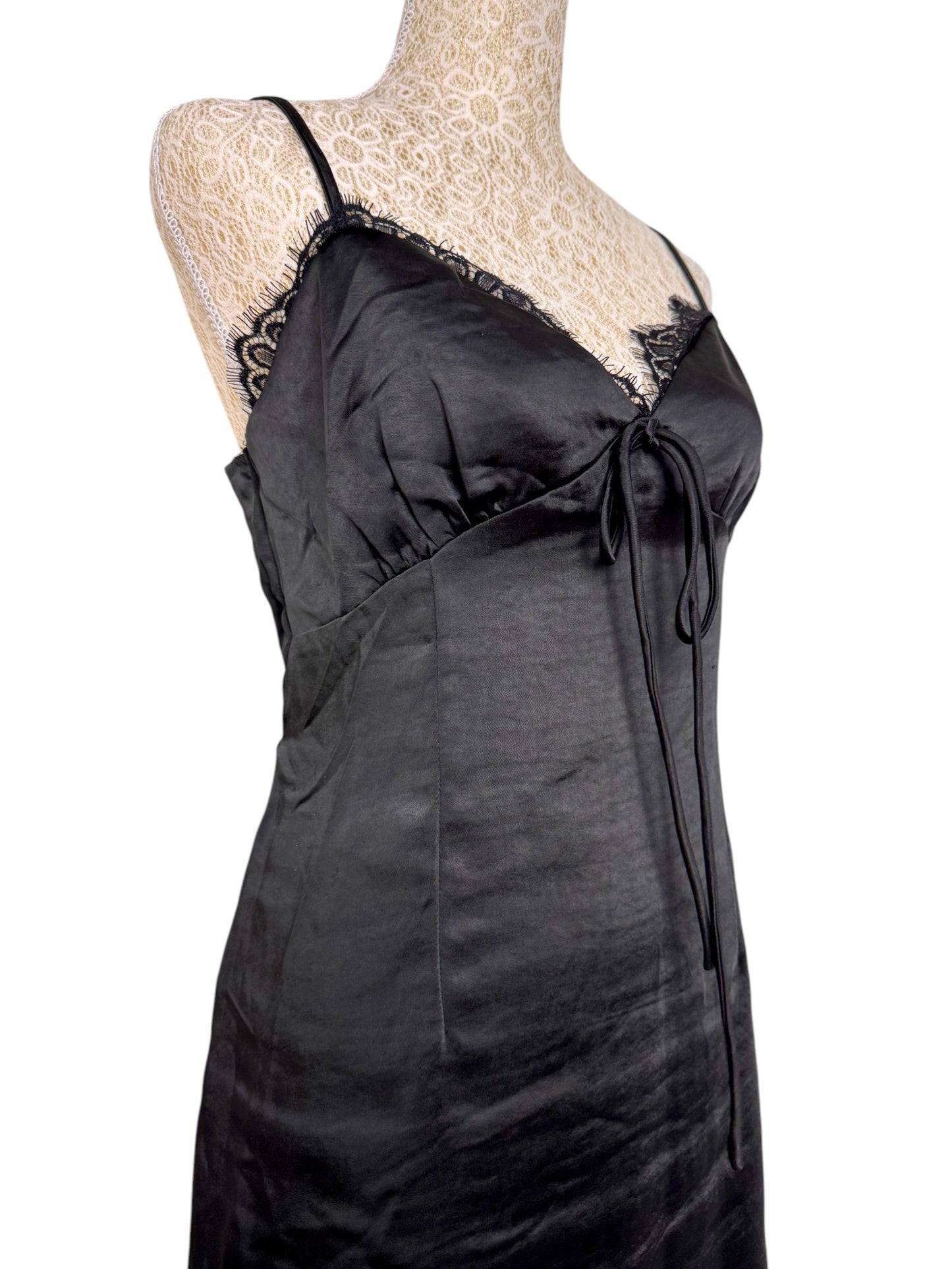 Romantic Black Lace-Trimmed Camisole Dress by Lioness
