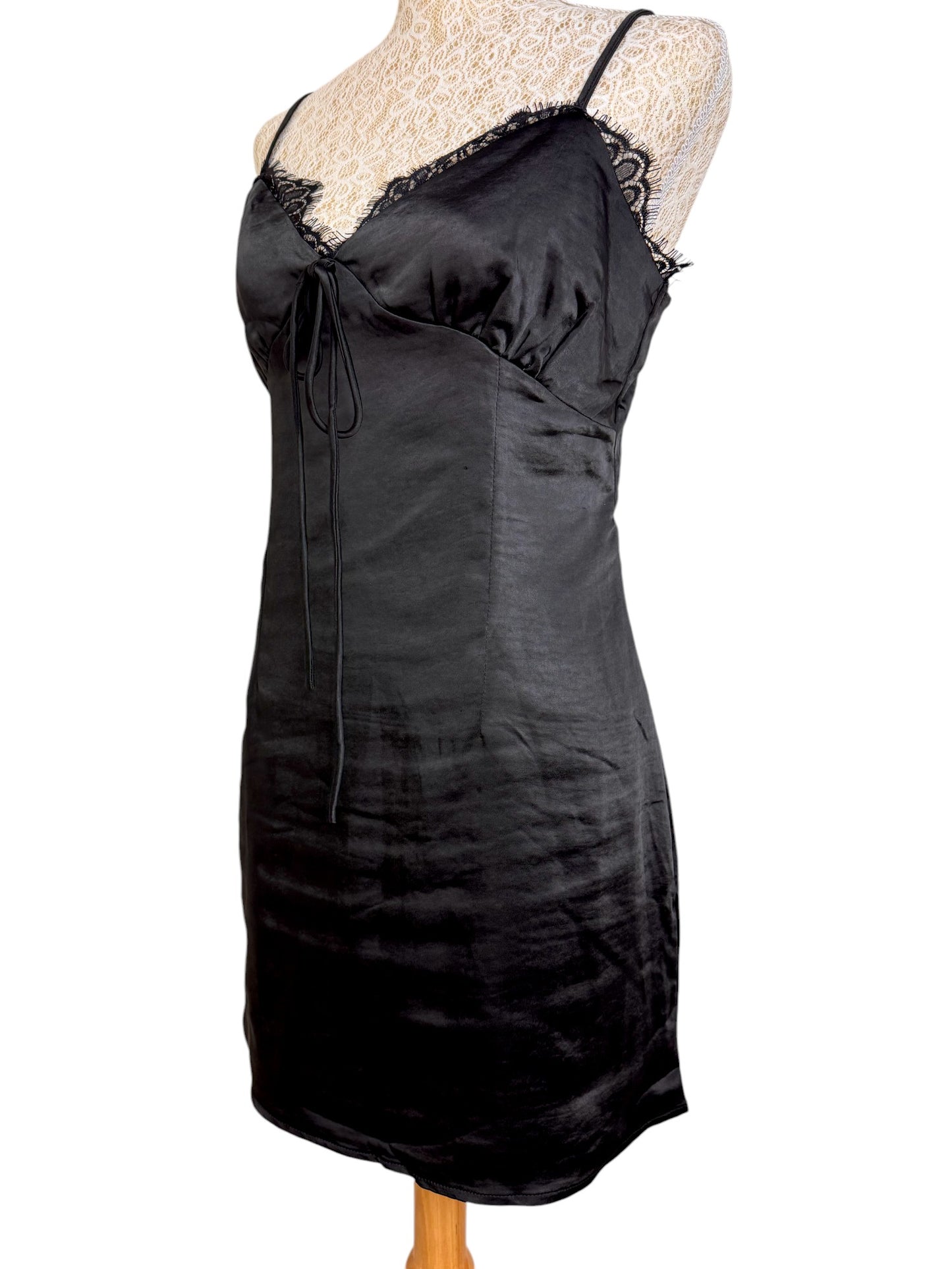 Romantic Black Lace-Trimmed Camisole Dress by Lioness