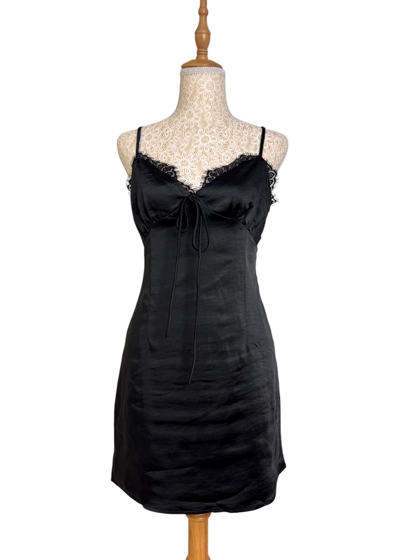 Romantic Black Lace-Trimmed Camisole Dress by Lioness
