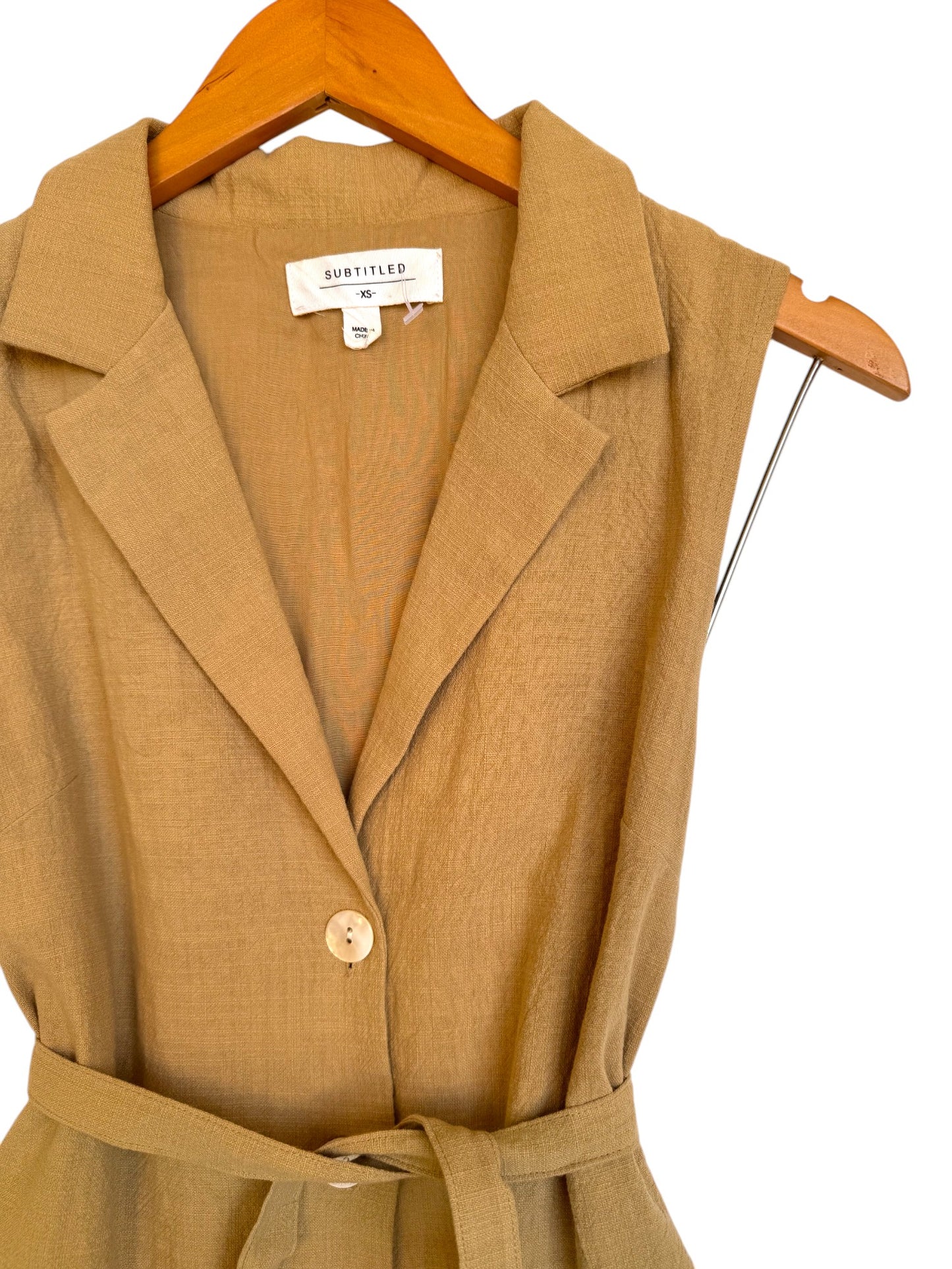 Subtitled Beige Brown Button-Down Linen Blend Mini Dress