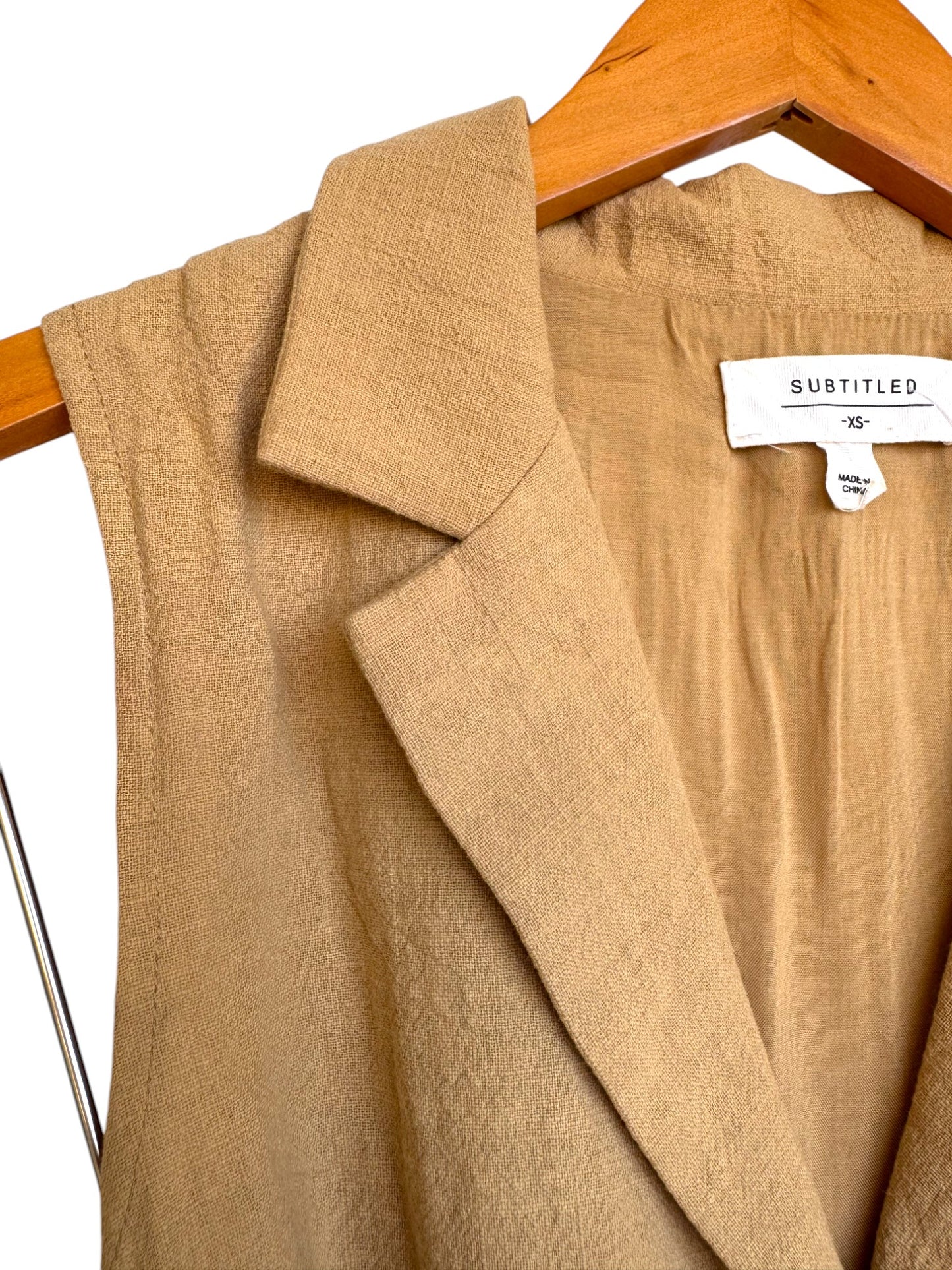 Subtitled Beige Brown Button-Down Linen Blend Mini Dress