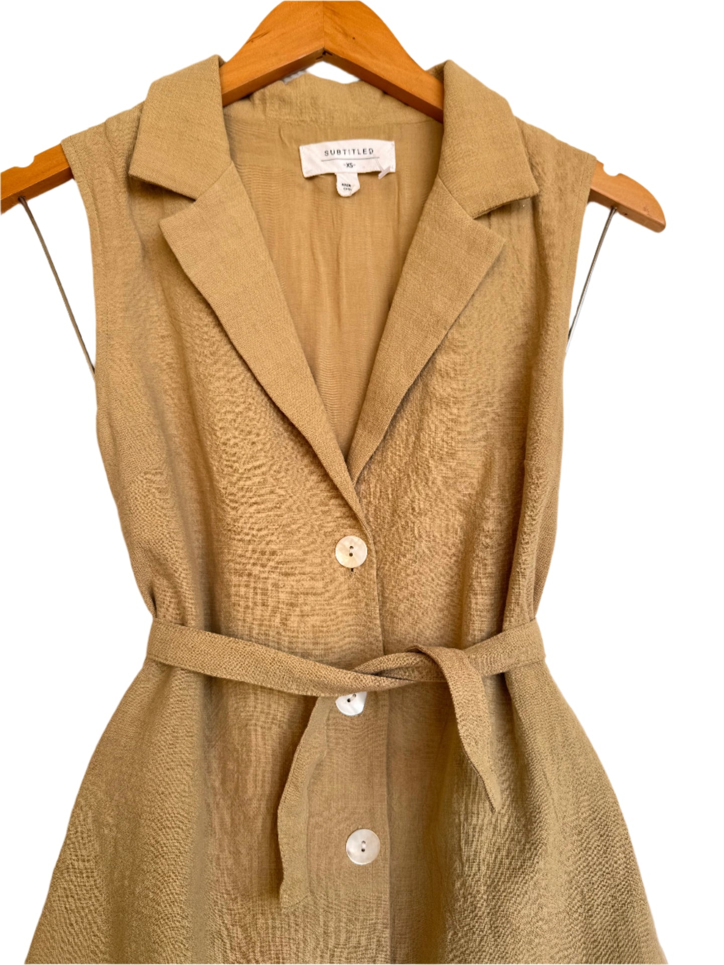 Subtitled Beige Brown Button-Down Linen Blend Mini Dress