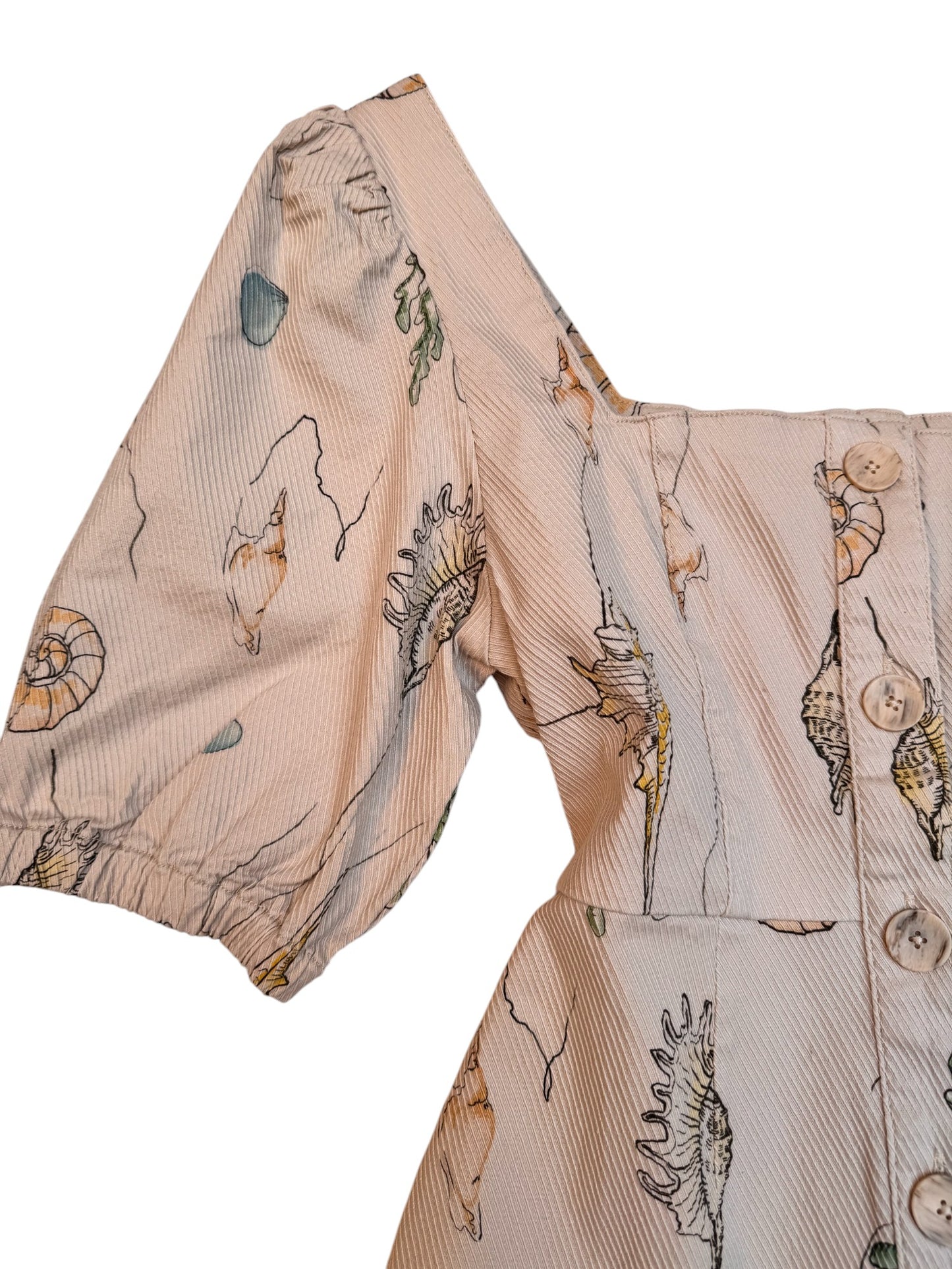 Urban Revivo Beige Shell Print Puff Sleeve Mini Dress