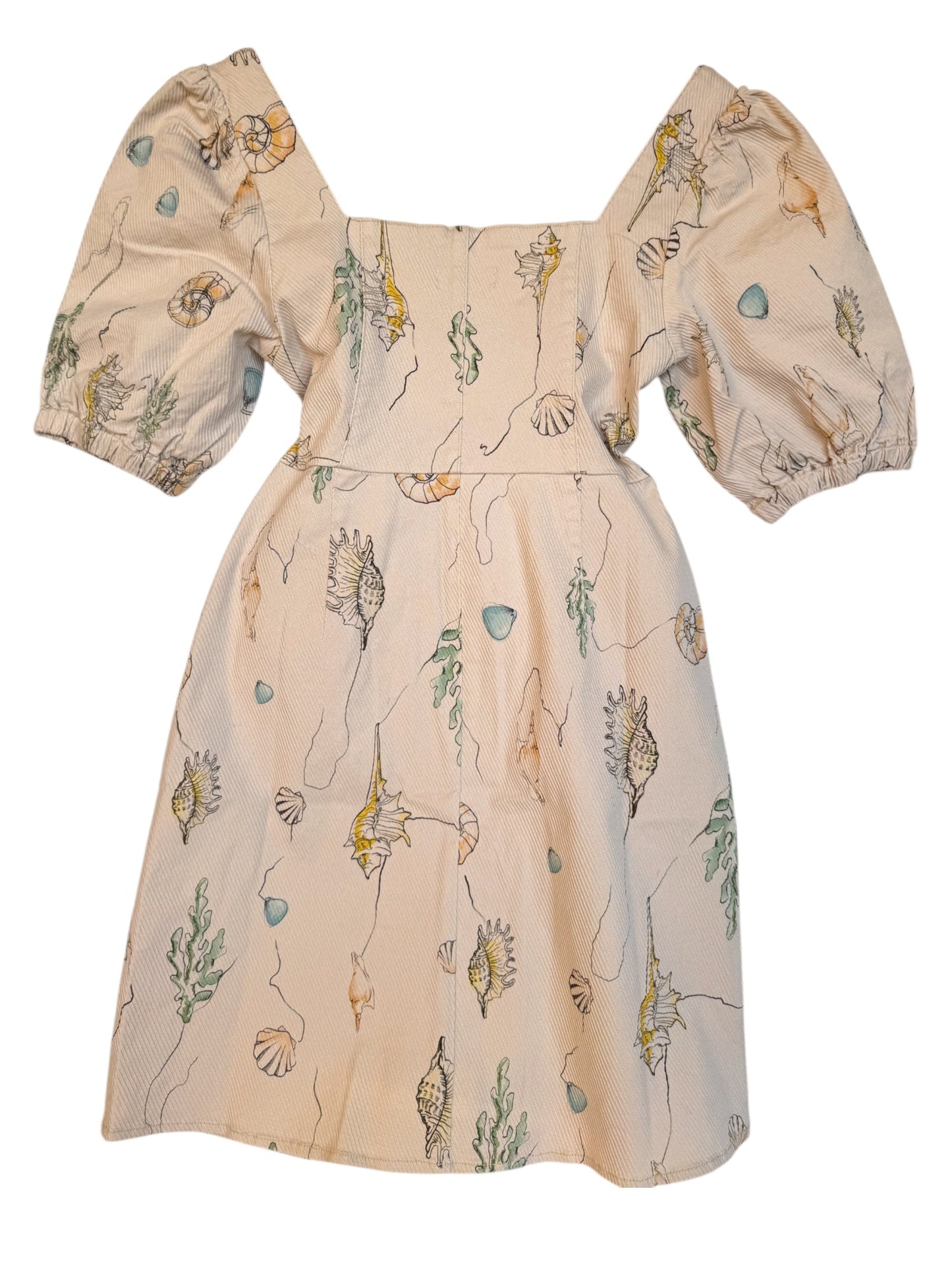 Urban Revivo Beige Shell Print Puff Sleeve Mini Dress