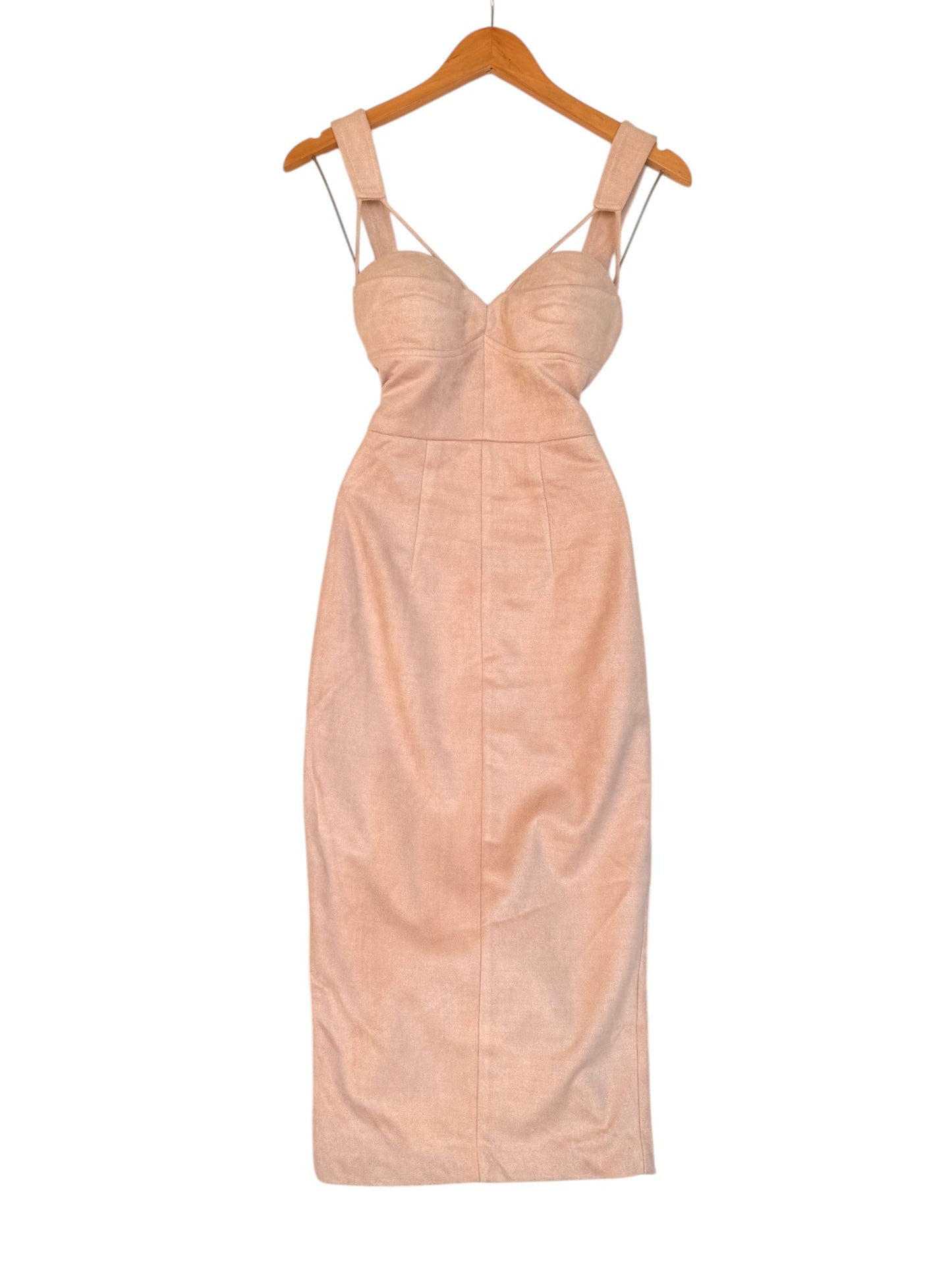 Sheike Nude Velvet Bustier Sheath Midi Dress